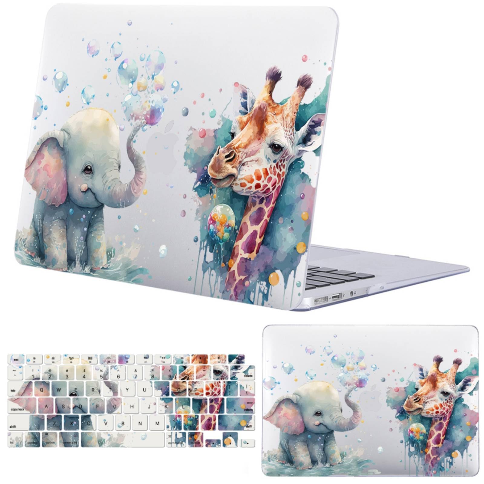 Coque Compatible MacBook Air 13,6 Pouces A2681 A3113 A3240 2022-2025 Écran Retina Mat Étui Plastique Housse Clavier Éléphants Girafes
