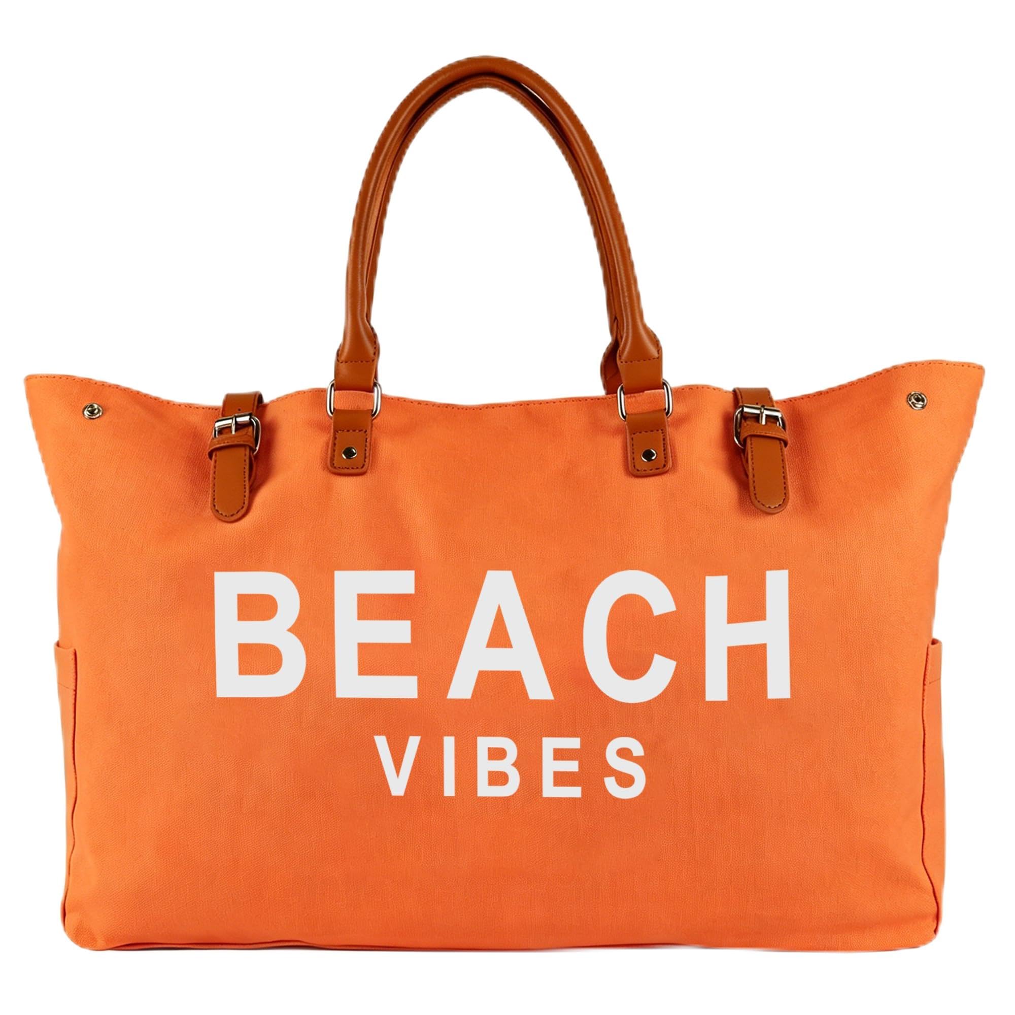 Lamyba Beach Bag with Vegan Leather Handle, Extra Large Beach Bag for Women Waterproof Sandproof, White