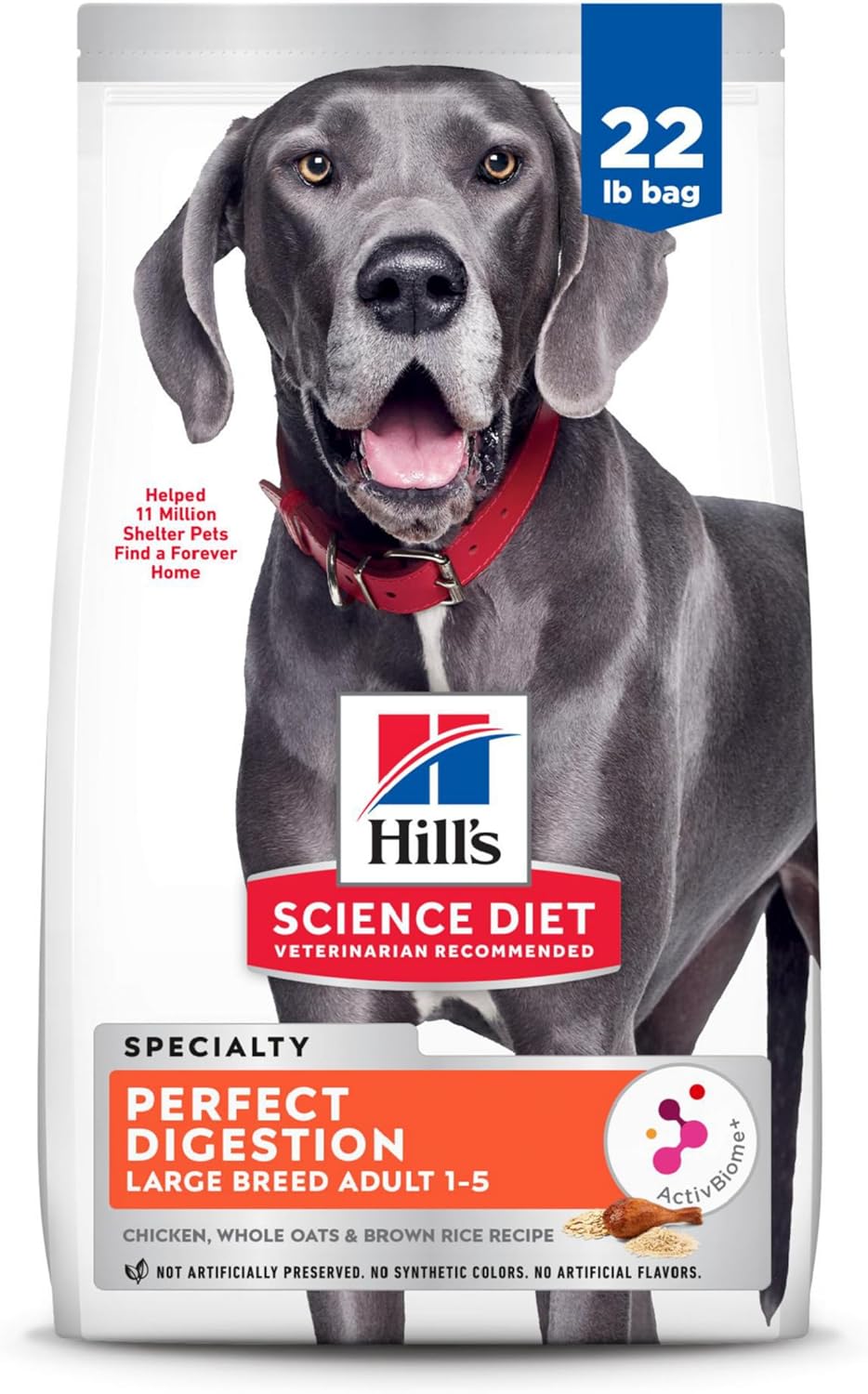 Hill's Science Diet Perfect Digestion Large Breed Adult Dry Dog Food 1-5, Prebiotics for Digestive Support, Chicken, Brown Rice, & Whole Oats, 22 lb. Bag