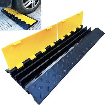 Foldable 3 Channel Rubber Cable Protector, 22000Lbs Load Capacity Wire Hose Pipe Hider Protective Ramp, Driveway Traffic Speed Bump for Asphalt Concrete Gravel Driveway Indoor Outdoor 1PACK