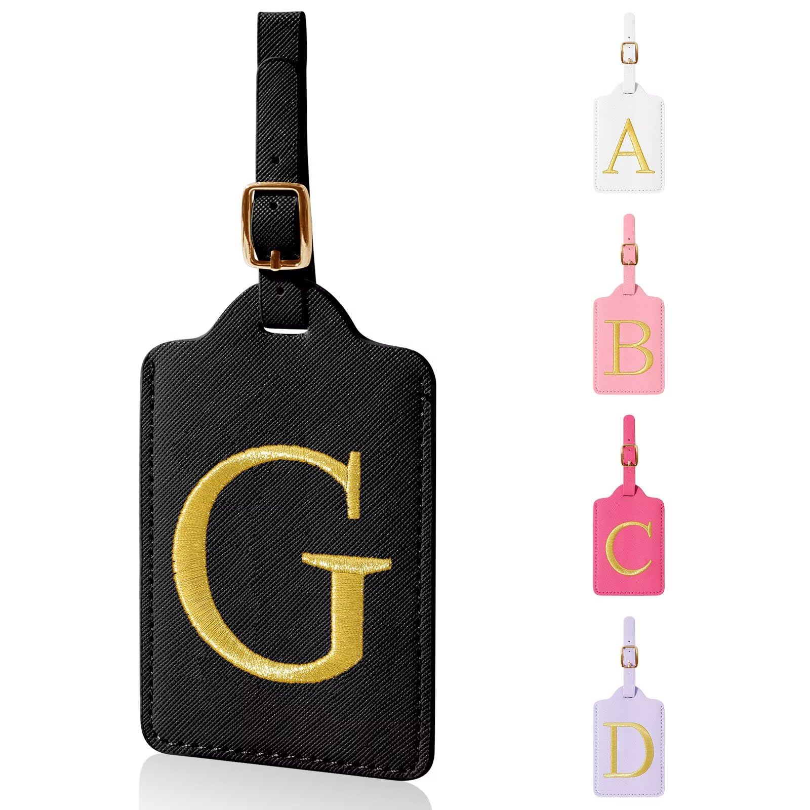 Personalized Initial Luggage Tags for Suitcases,Leather Letter Cute Luggage Tags with Privacy Name Card,Embroidered Monogrammed Travel Bag Backpack