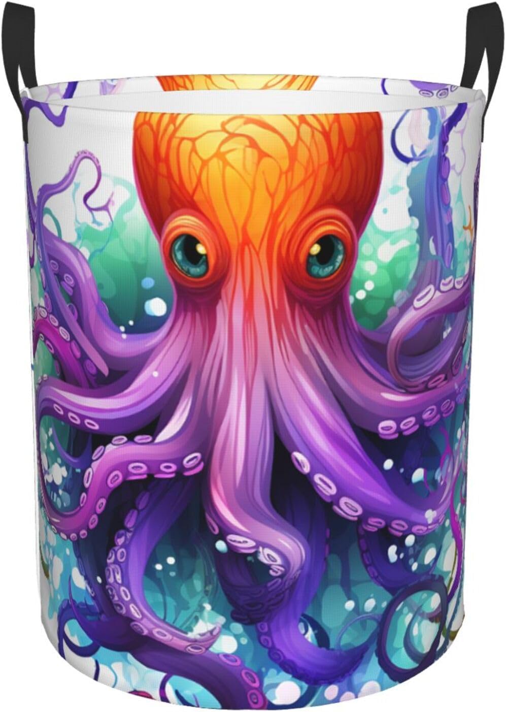 Colorful Octopus Laundry Basket With Handles, Foldable Laundry Hamper Oxford Cloth Dirty Clothes Basket Waterproof Clothes Toys Storage Bin Organizer for Bedroom Bathroom Dorm