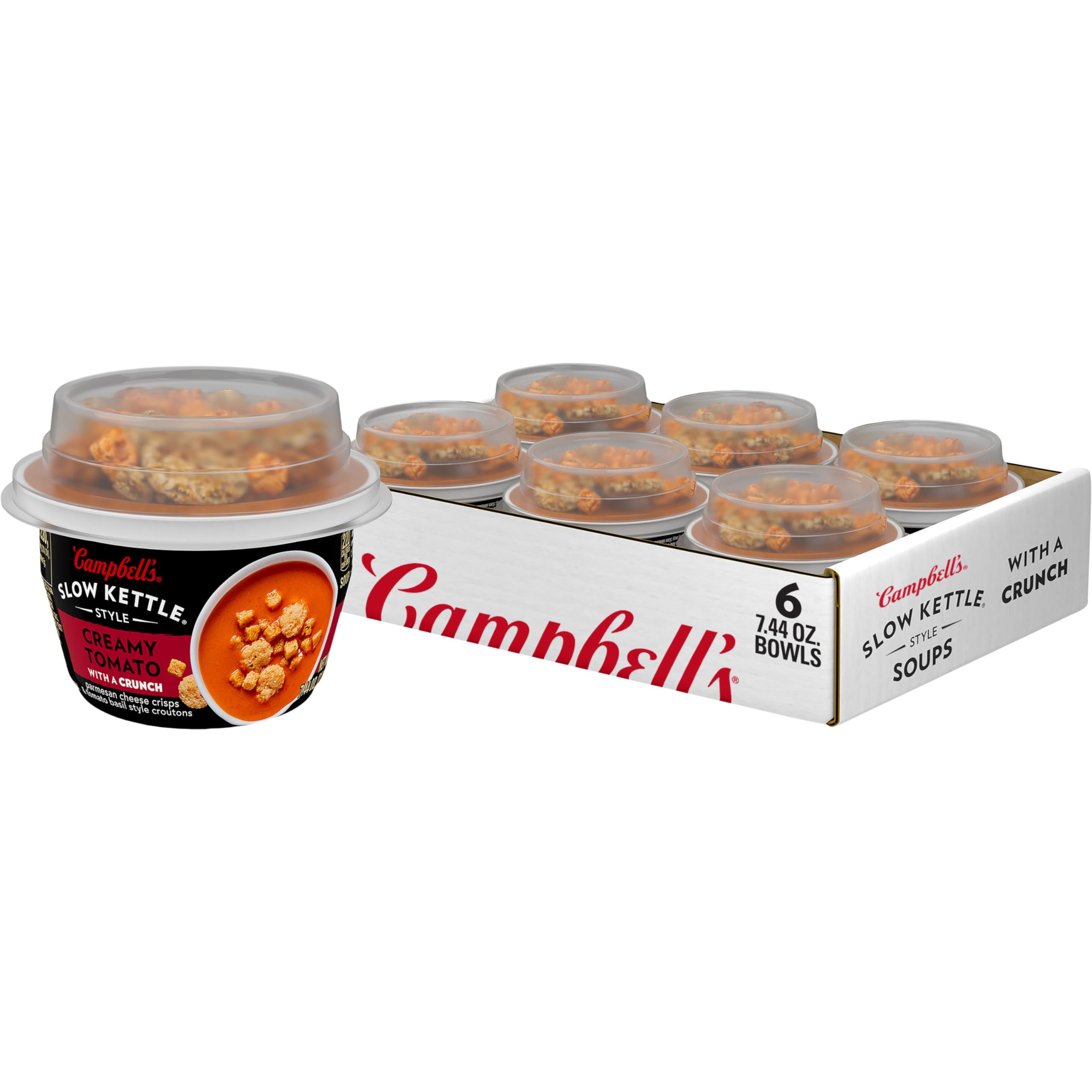 Campbell's Slow Kettle Style Creamy Tomato Soup With A Crunch, 7 oz Microwavable Cup (Case of 6)