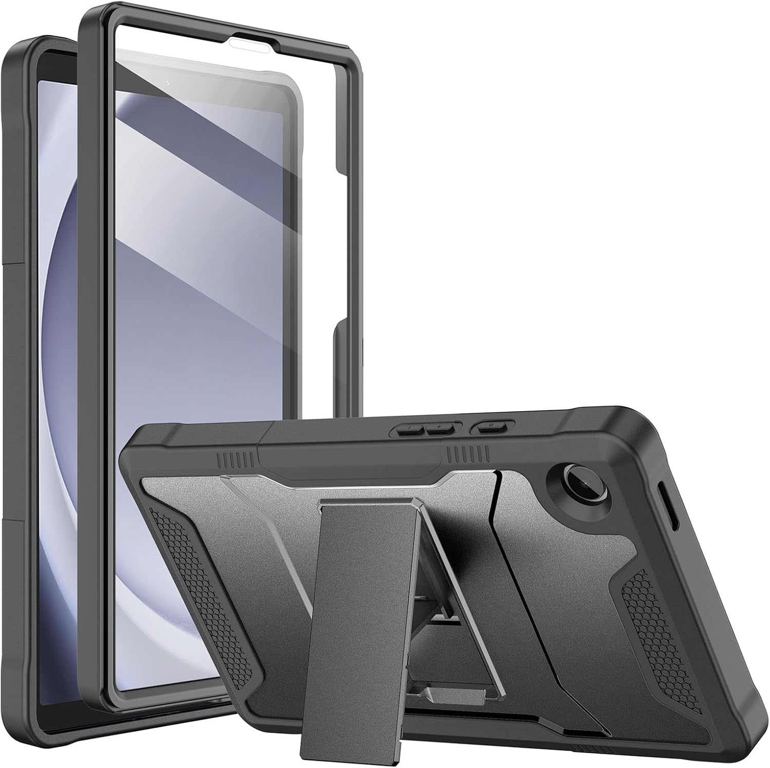 Soke Case for Samsung Galaxy Tab A9 2023, with Built-in Screen Protector and Kickstand, Rugged Full Body Protective Cover for Galaxy Tab A9 8.7 Inch Tablet [SM-X110/X115/X117],Black