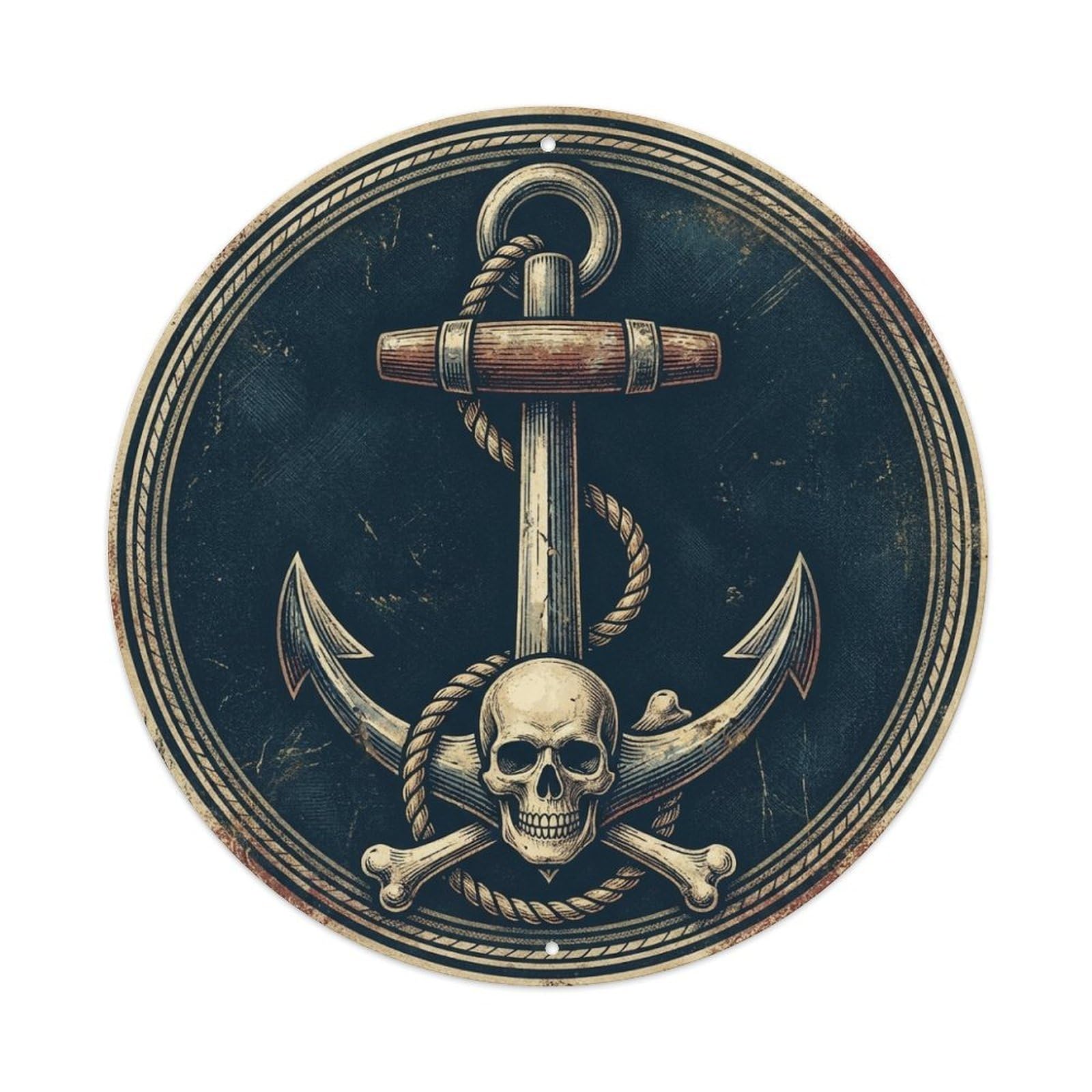 Crossbones Skull Anchor Rope High Seas Buccaneer Mark Metal Tin Sign