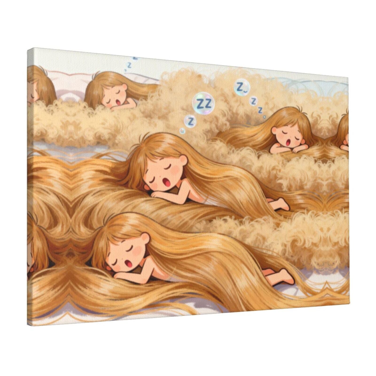 CNTDBU Sleeping Hair Canvas Wall Art 16x24 Inch-Large Modern Painting Print for Living Room, Framed Ready to Hang Artwork for Bedroom