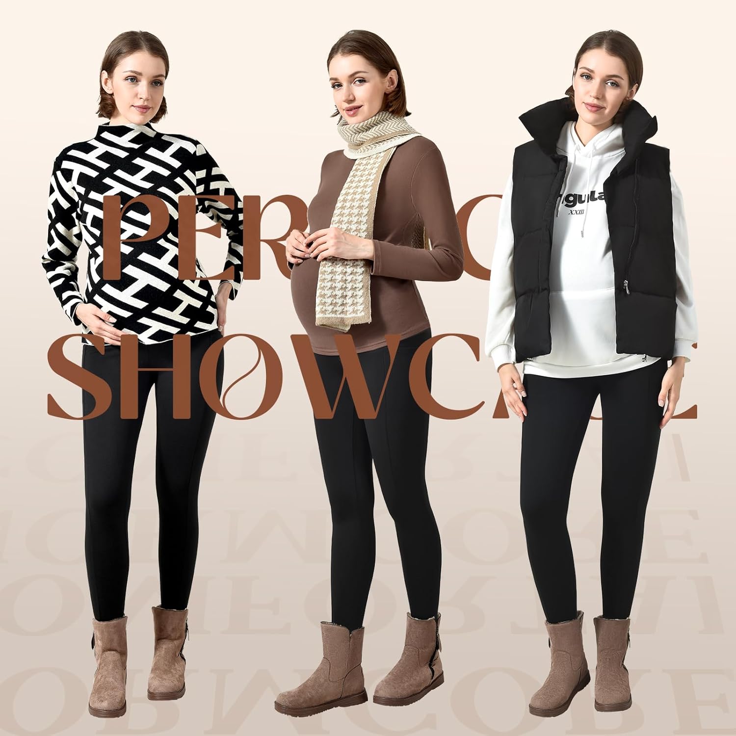 Walifrey Women's Maternity Fleece Lined Leggings with Pockets Over The Belly,Thermal Pregnancy Yoga Pants - Image 5