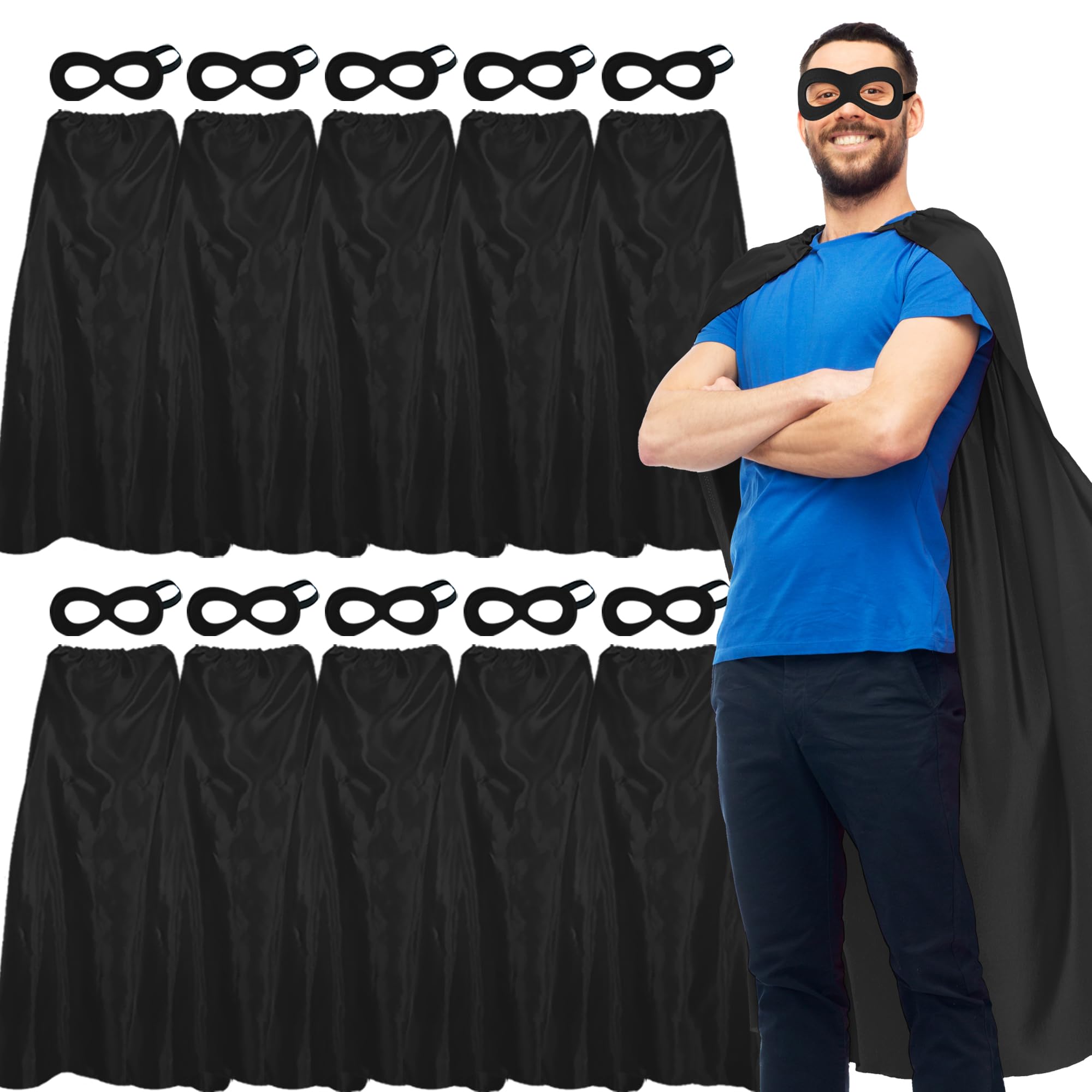 D.Q.Z Superhero-Capes and Masks for Adults Super Hero Costumes 10 Pack, Black, 140cm*90cm — image 1