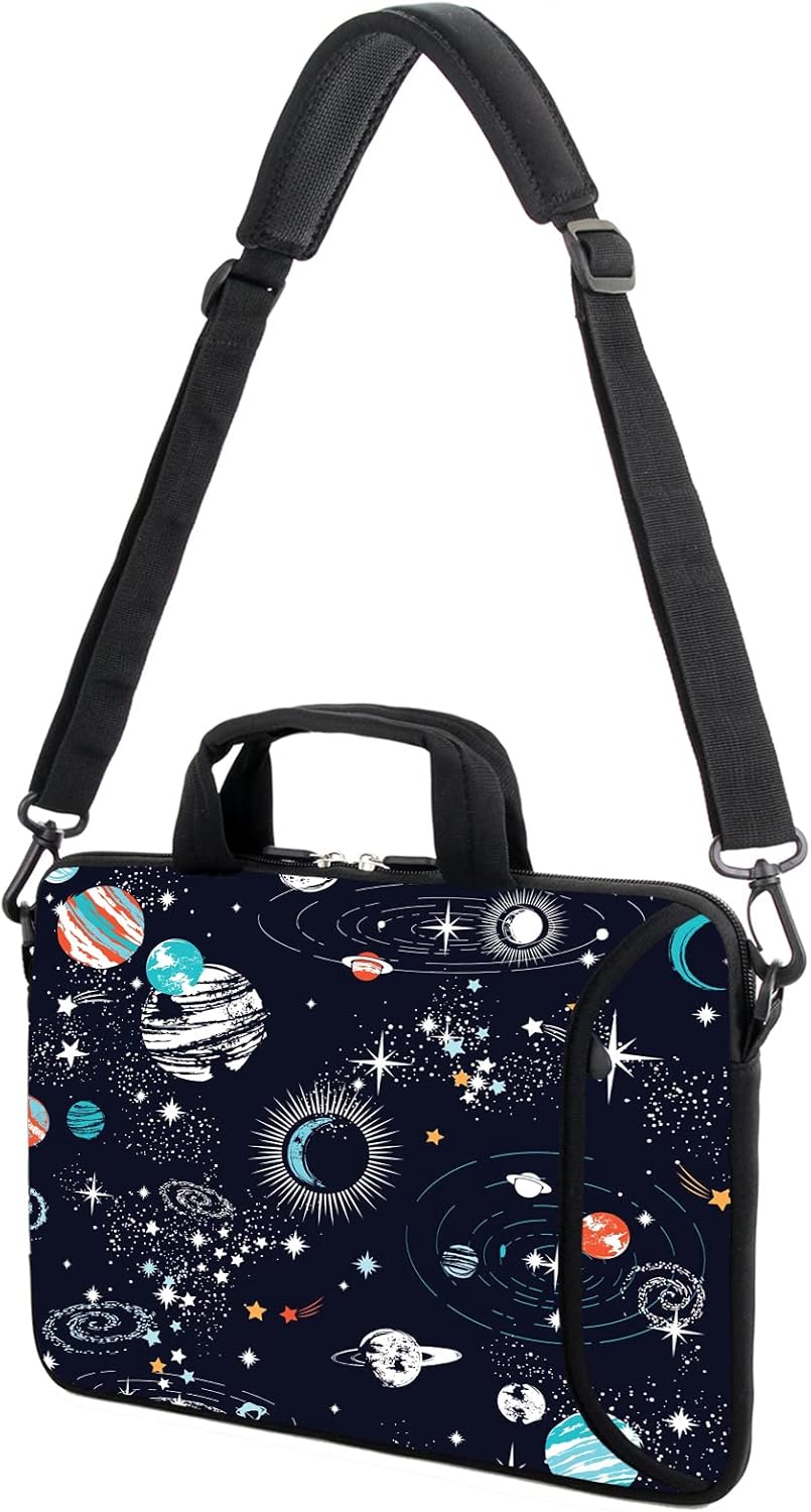 AMARY 15.4" 15.6" laptop sleeve adjustable shoulder strap with handle accessory pocket for men women (Galaxy-1) - Image 4