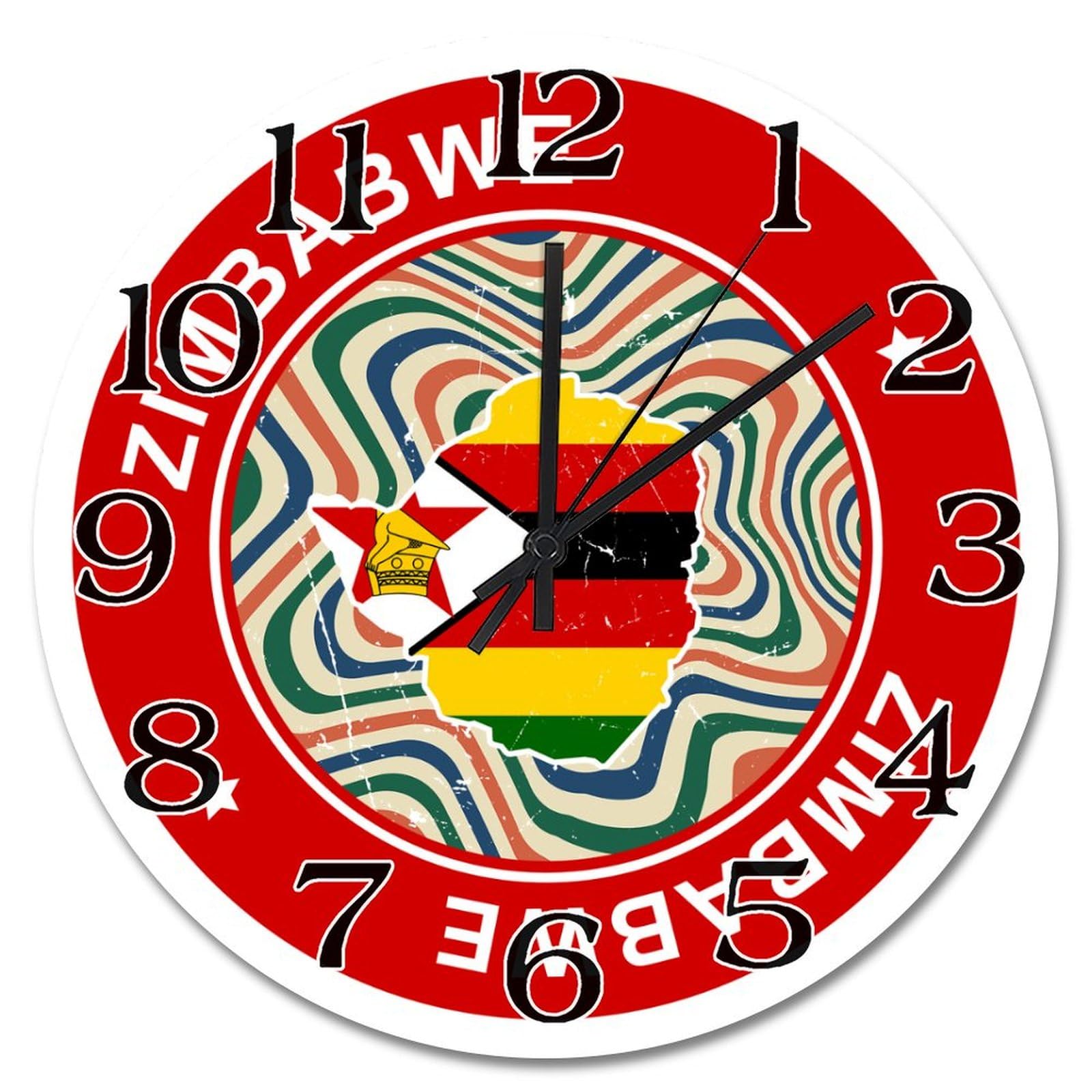 Horloge murale Zimbabwe rétro colorée pour personnaliser votre décoration de bureau ou salon