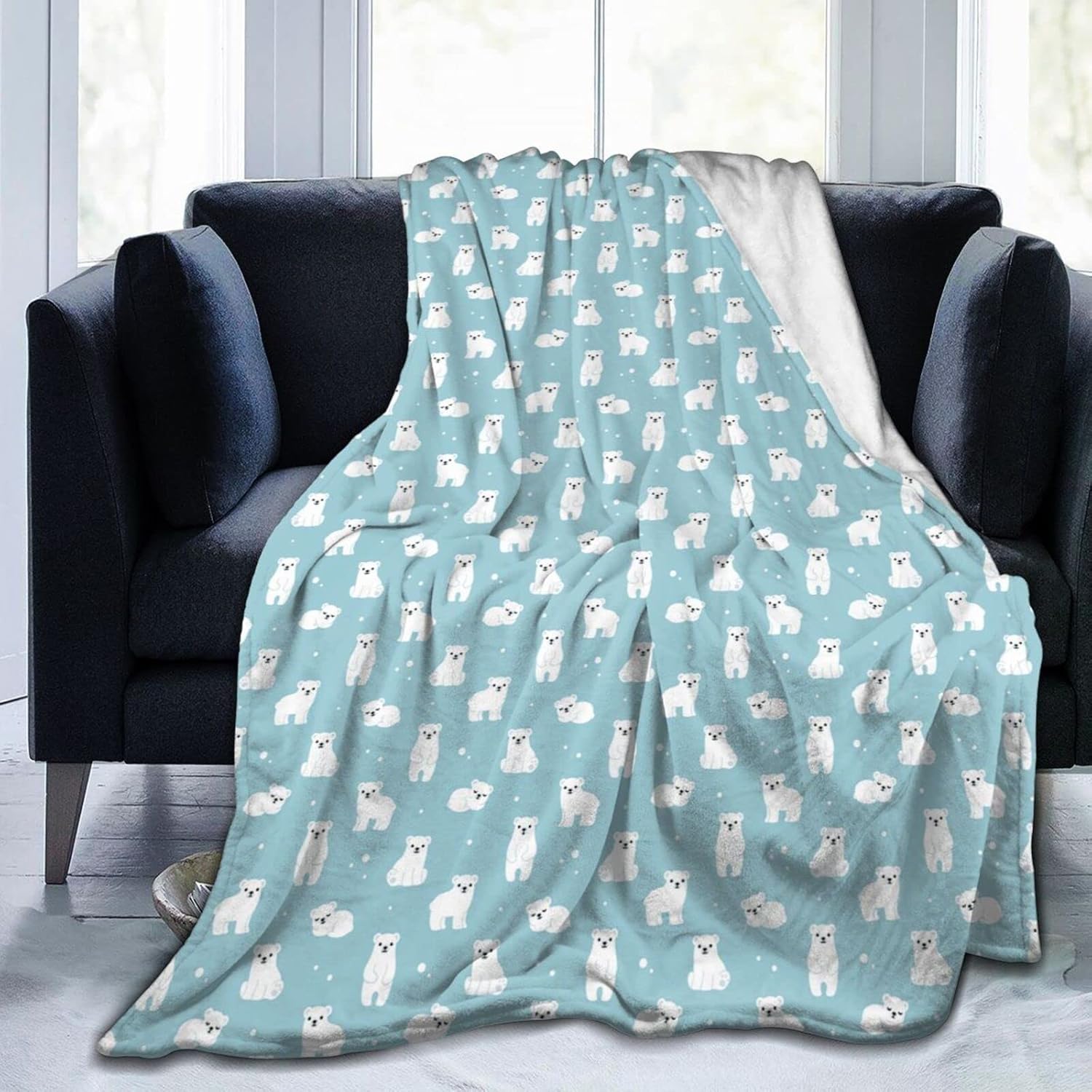Perinsto Cute Cartoon Polar Bear Throw Blanket Ultra Soft Warm All Season Decorative Fleece Blankets for Bed Chair Car Sofa Couch Bedroom 60" X 50"