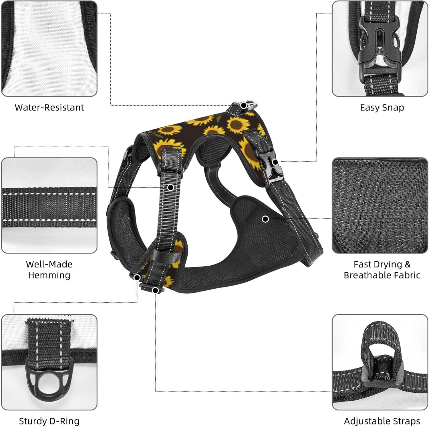 Sunflower No Pull Dog Vest Harness for Small Medium Large Dog Puppy Pets Cats Outdoor Walking