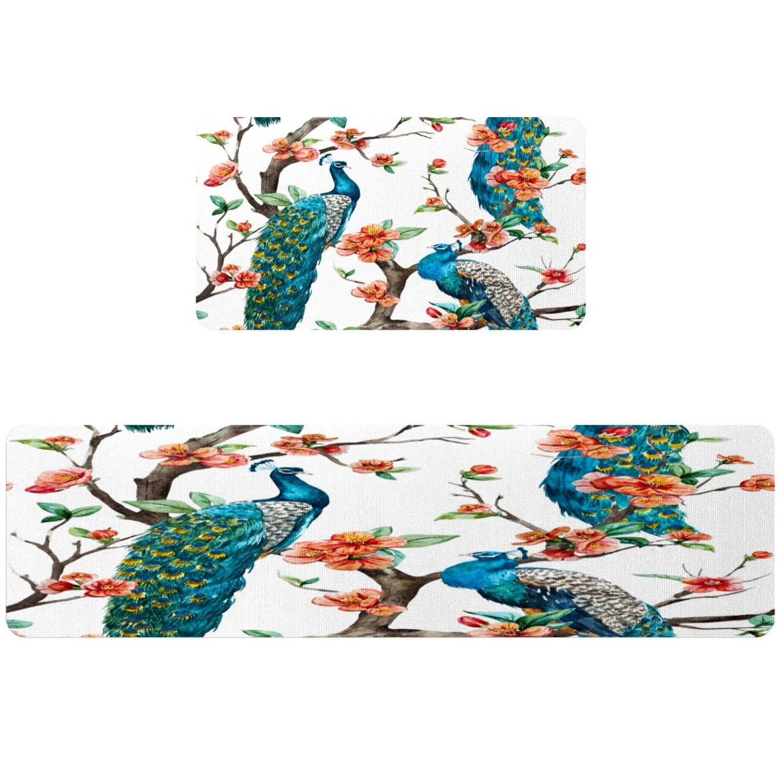 Alfombra de cocina absorbente y lavable set de 2 alfombrillas de pavo real