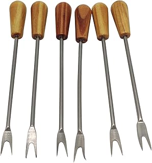DOJA Barcelona | Fourchette à Escargots | Pack 6 | Pic Métallique Réutilisable avec Base en Bois | Ustensiles pour pic Aperitif, Verre a Cocktail, décoration, Entre Autres utilisations…