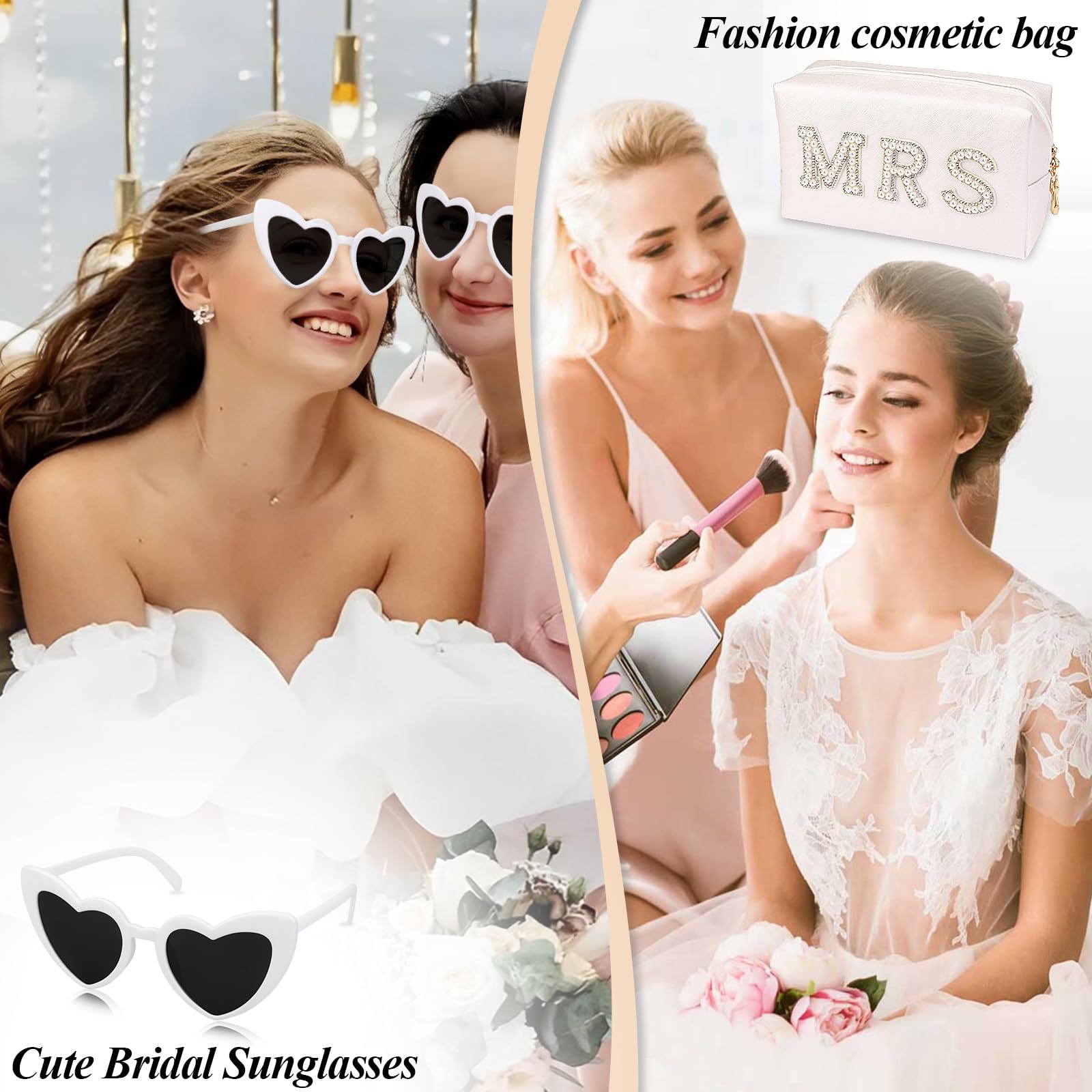 Juego de regalo para novia, regalo de despedida de soltera, gafas de sol, bolsa de maquillaje para novia, pantuflas de novia, clip para el pelo, regalos de compromiso de novia, regalo de boda