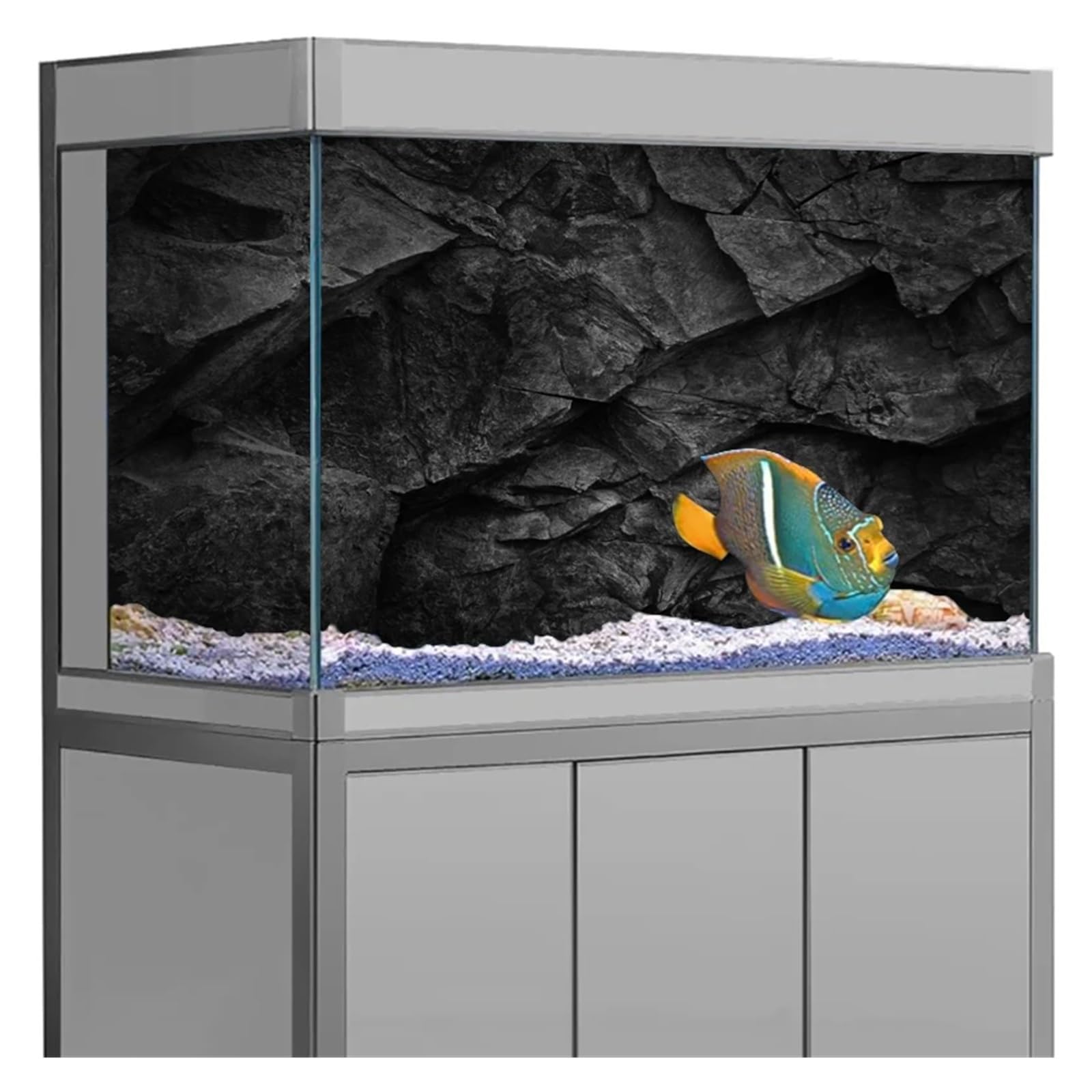 Aquarium Rückwand Aquarium-Hintergrundaufkleber, schwarzer Stein, Fischtank-Dekoration, Selbstklebende Tapete, 3D-Hintergrund(54x122cm)