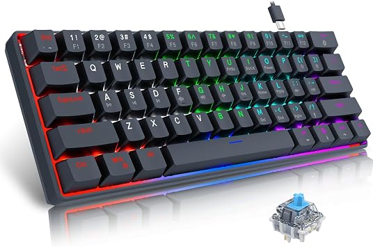 Ta nabilir Y zde 60 Mekanik Klavye, PC/Mac Gamer i in Kompakt 61 Tu lu Mini Oyun Klavyesi De i tirilebilir Renkli RGB Arkadan Ayd nlatmal , Bilgisayar/Diz st  Bilgisayar i in K k Klavye -