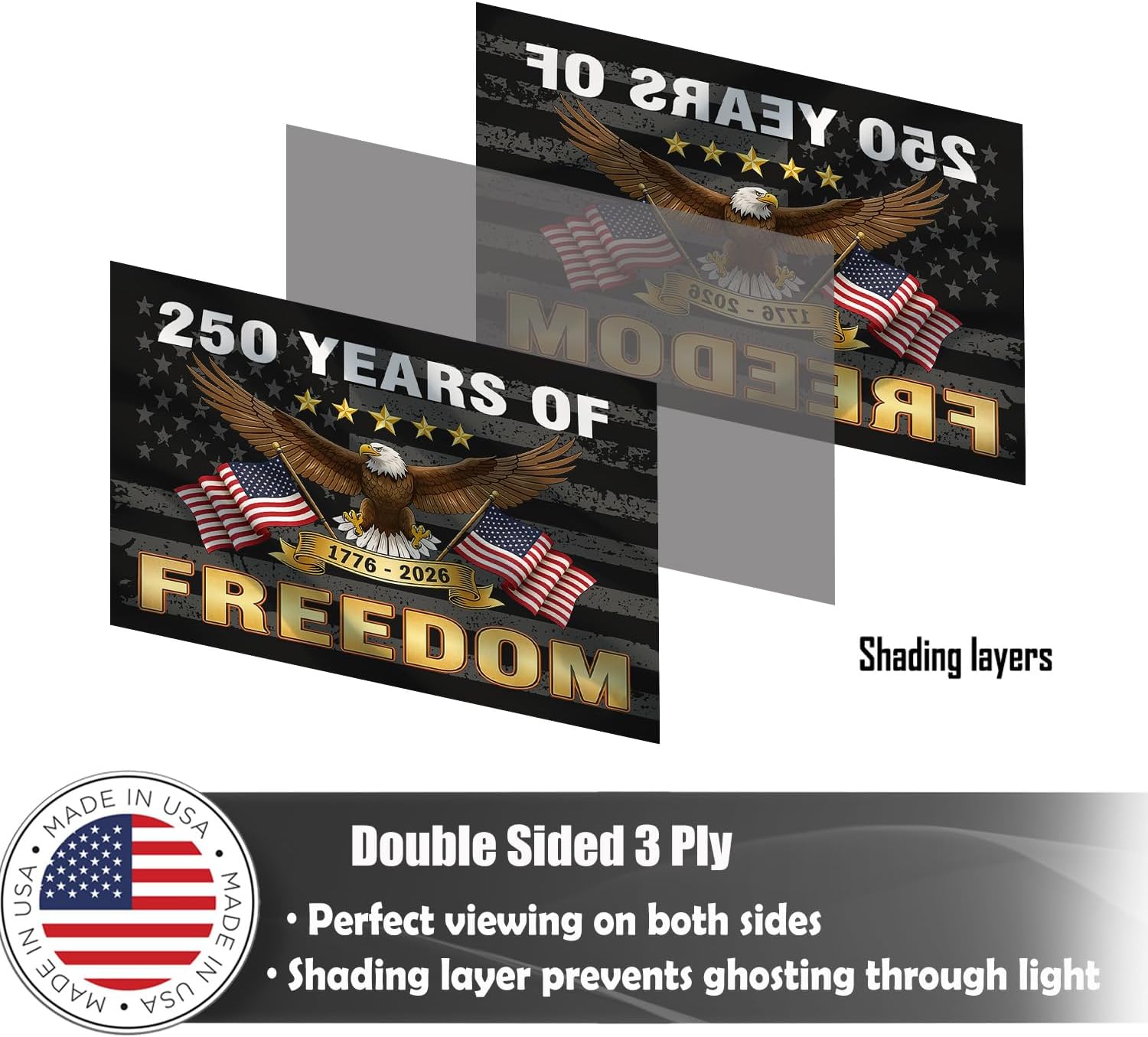Double-sided 250th Anniversary Flag 5x8ft Design Incorporating Elements of an Eagle and a US Flag, Durable 250 Year American Anniversary Flag,Suitable for Indoor and Outdoor Celebration Events