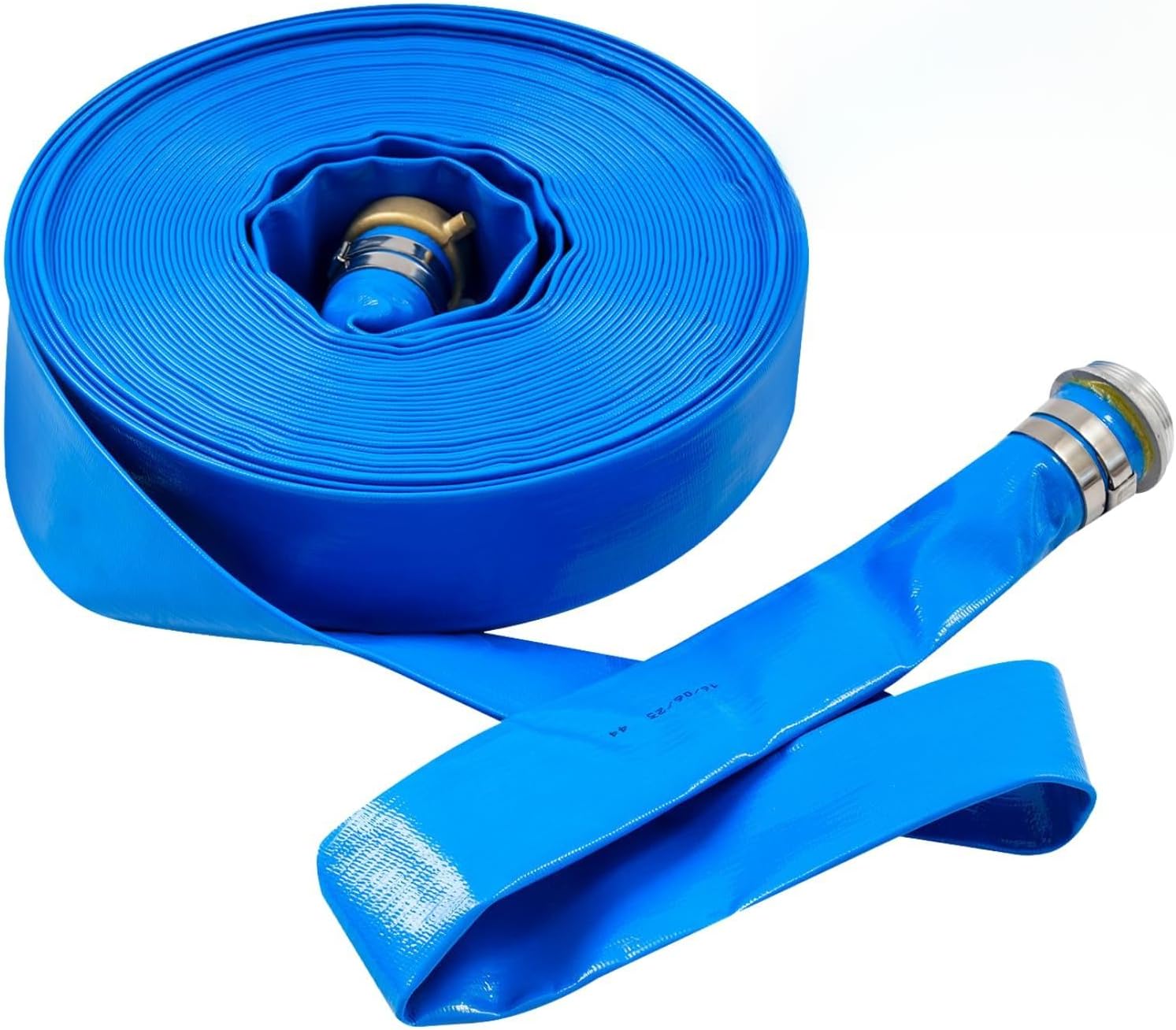 2" x 100 Ft Discharge Hose Industrial Agricultural Water Pump Drain Hose, 2" x 100 ft Lay Flat Water Discharge Hose with Aluminum CE Fittings for Water Pump And Filters