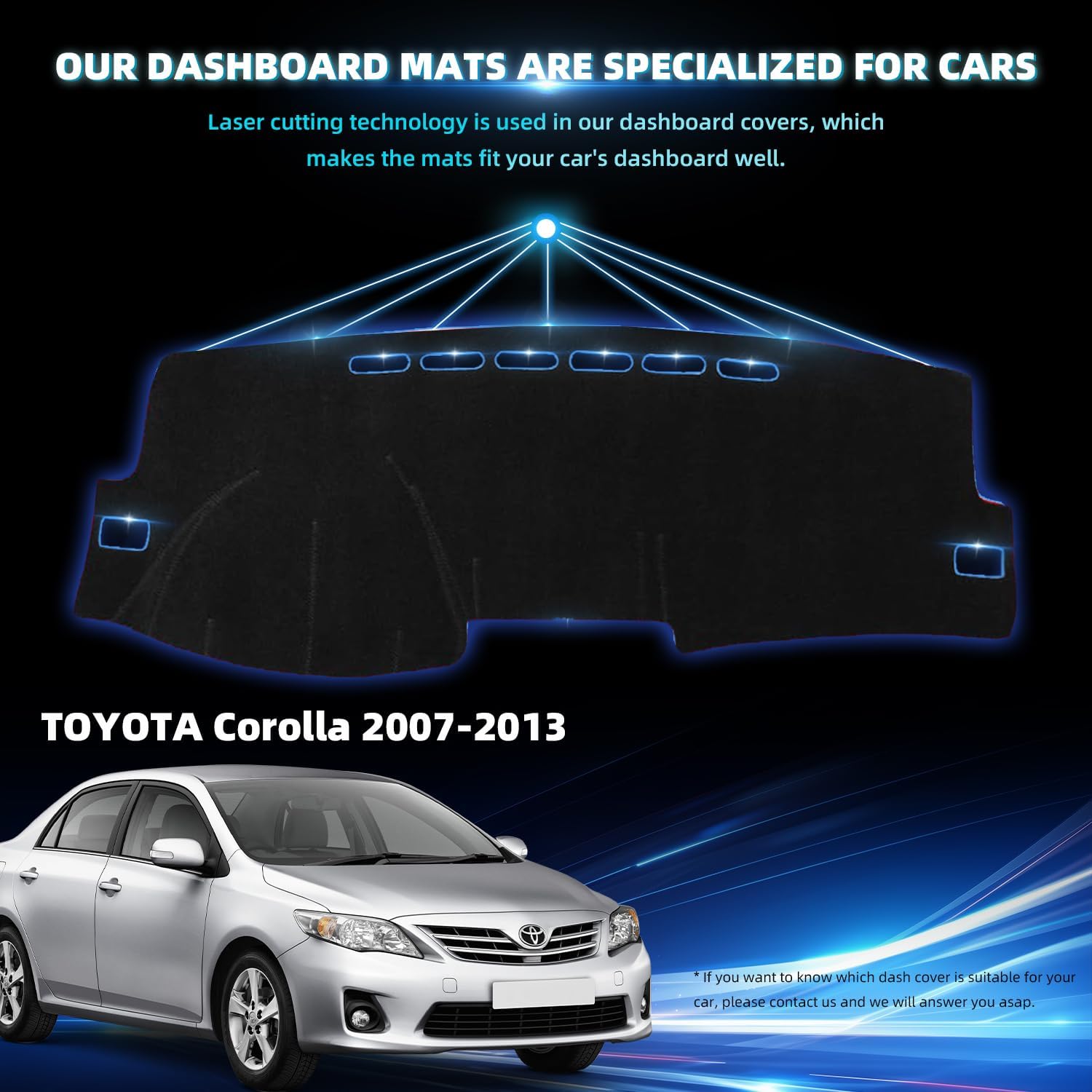 Dashboard Dash Cover Mat for Toyota Corolla 2007 2008 2009 2010 2011 2012 2013 Polyester Custom Fit Toyota Corolla Accessories Dash Cover (Corolla 2007-2013, Black)
