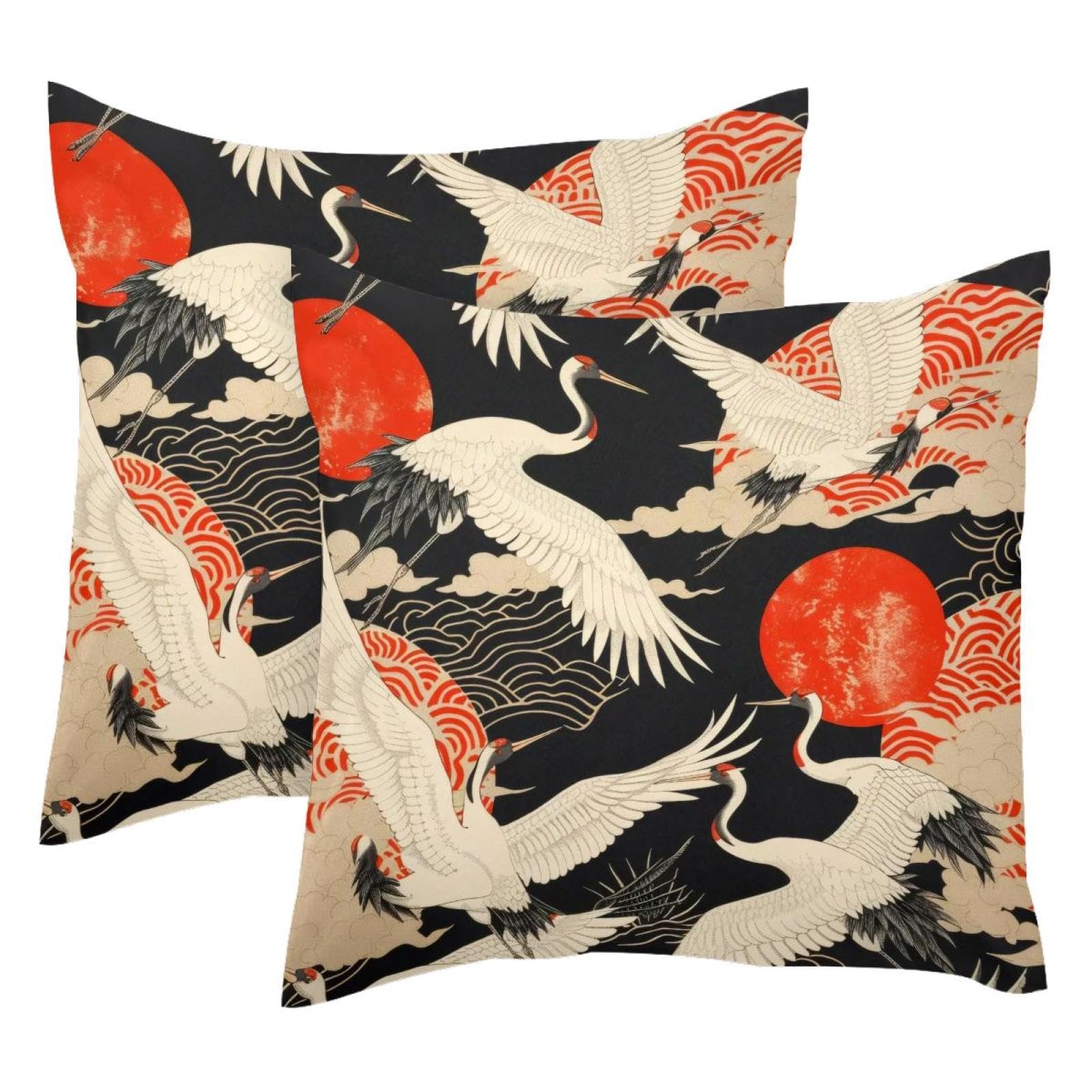 Housse de coussin grue velours 50x50 cm lot de 2 décorations japonaises