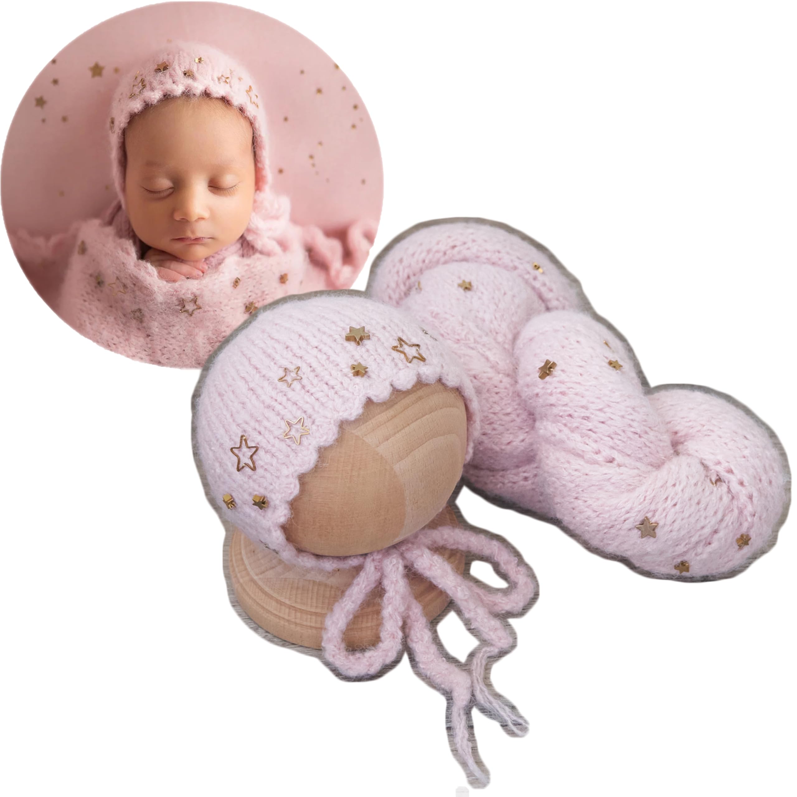 Zeroest Newborn Photography Wraps Props Stretch Knit Blanket Handmade Star Cap for Baby Boys Girls Photoshoot Posing Outfits