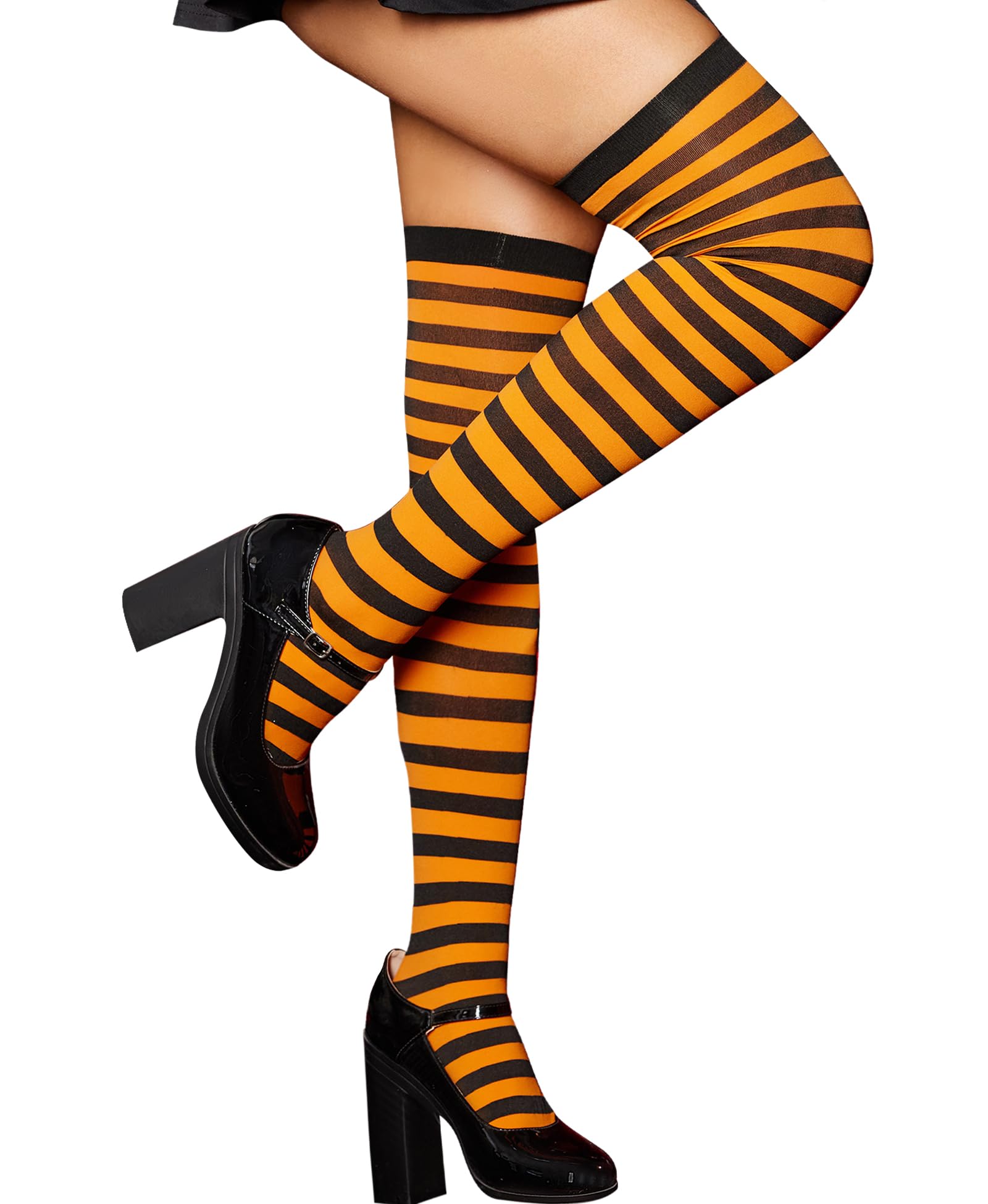 RSLOVE striped socks for women - thigh high socks above the knee halloween tights - black orange