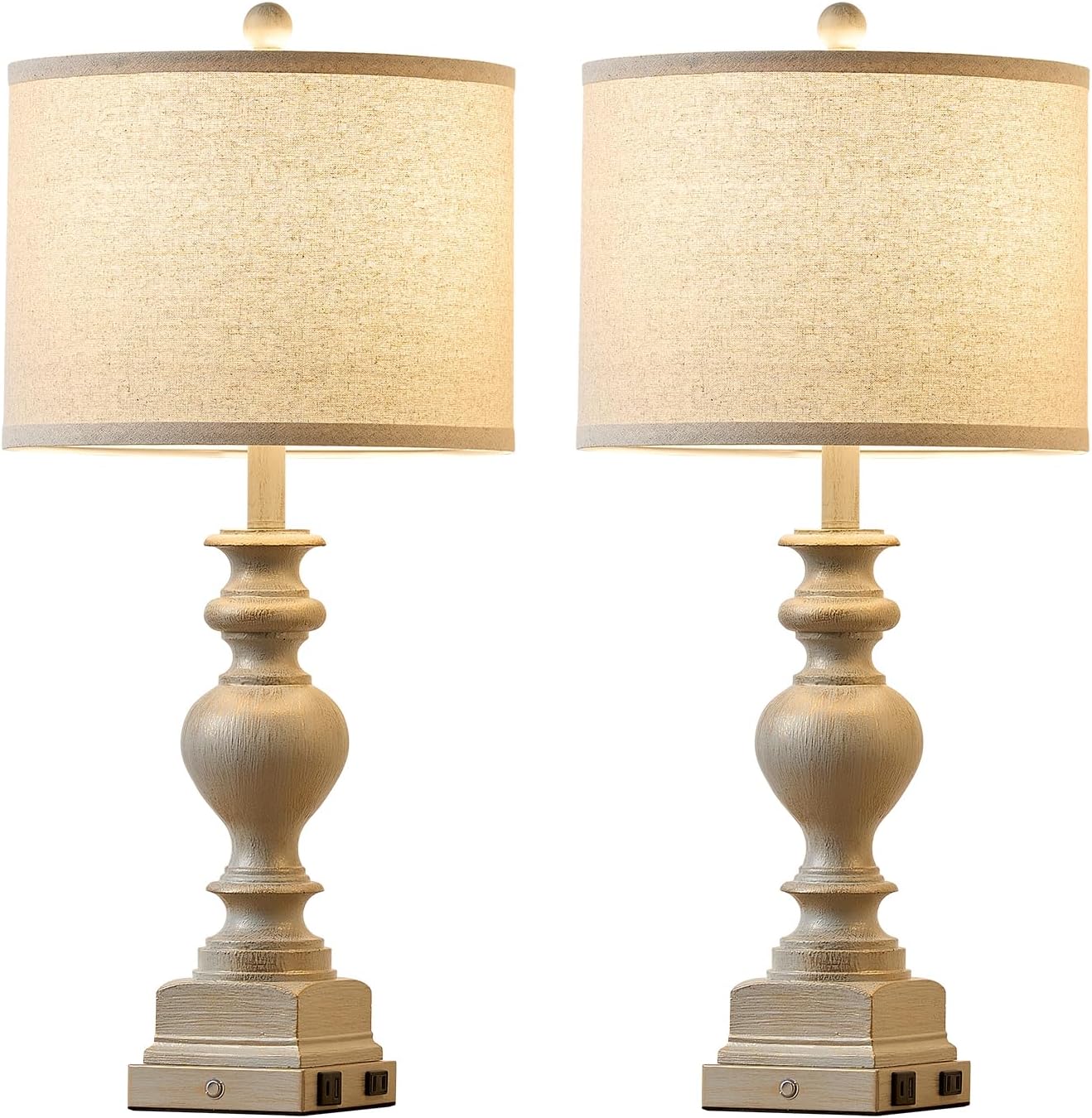 30“ Set of 2 Farmhouse Table Lamps with USB A+C & AC Outlet, Vintage Bedroom Touch Bedside Lamp Nightstand Traditional Side Table Lamp for Living Room Office