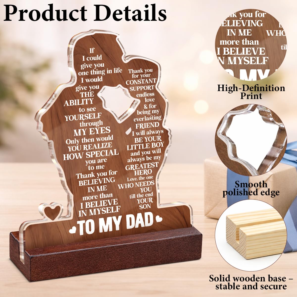 Regalo per papà da figlio, festa del papà, regalo di compleanno per papà, con scritta "To My Daddy", in acrilico, decorazione per la casa, 10 x 12 cm