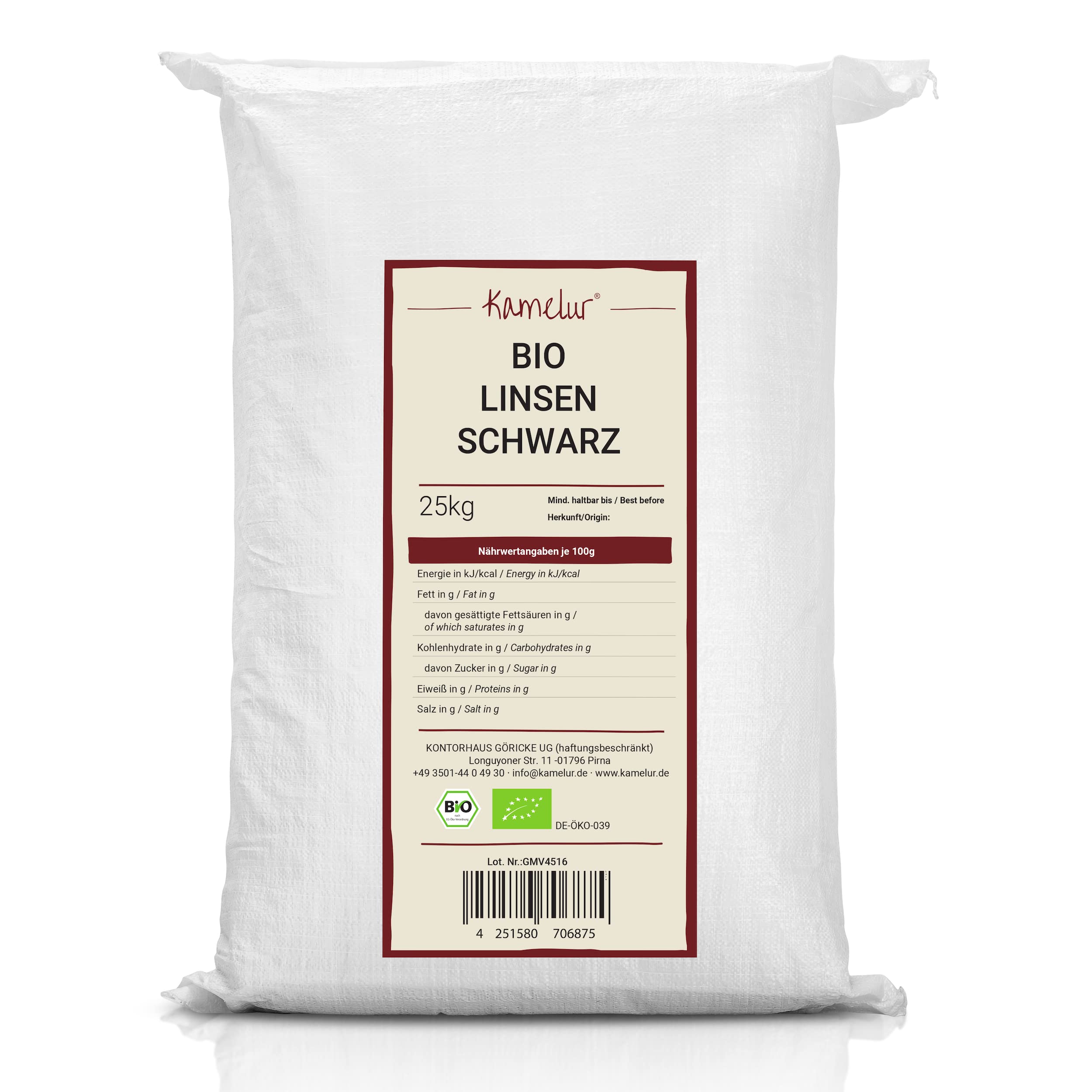 Kamelur 25kg BIO Beluga Linsen schwarz – getrocknete Hülsenfrüchte BIO ohne Zusätze – schwarze Linsen BIO in der Großpackung