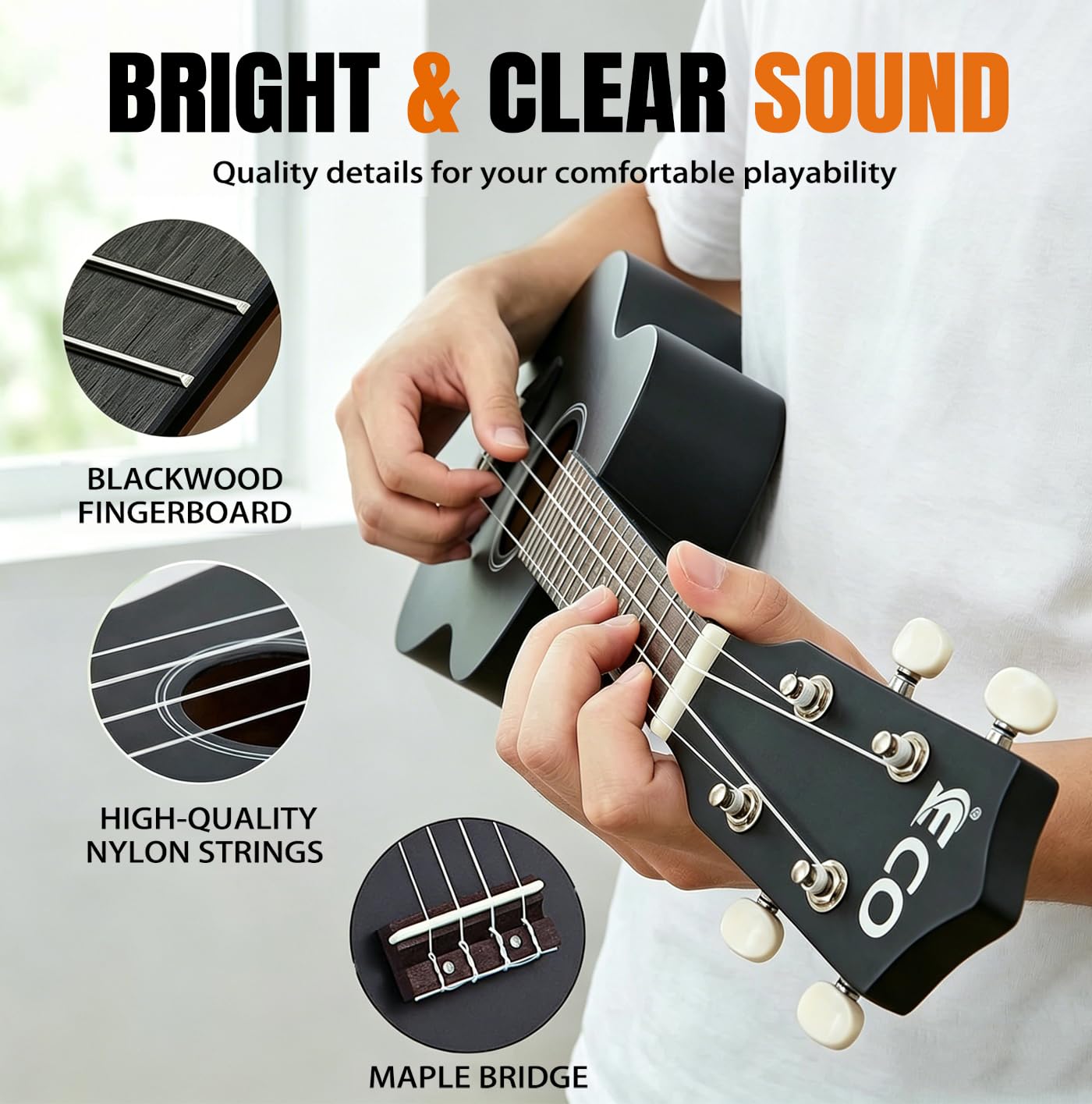 Kit de débutant ukulélé soprano pour enfants et débutants, Ukelele 21 pouces avec recueil de chansons, étui, sangle, accordeur, cordes et médiators