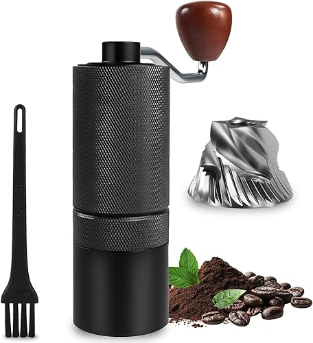 Molinillo de café manual desmontable de acero inoxidable con rebabas cónicas de aluminio con 25 ajustes de molienda, cepillo de limpieza, molienda