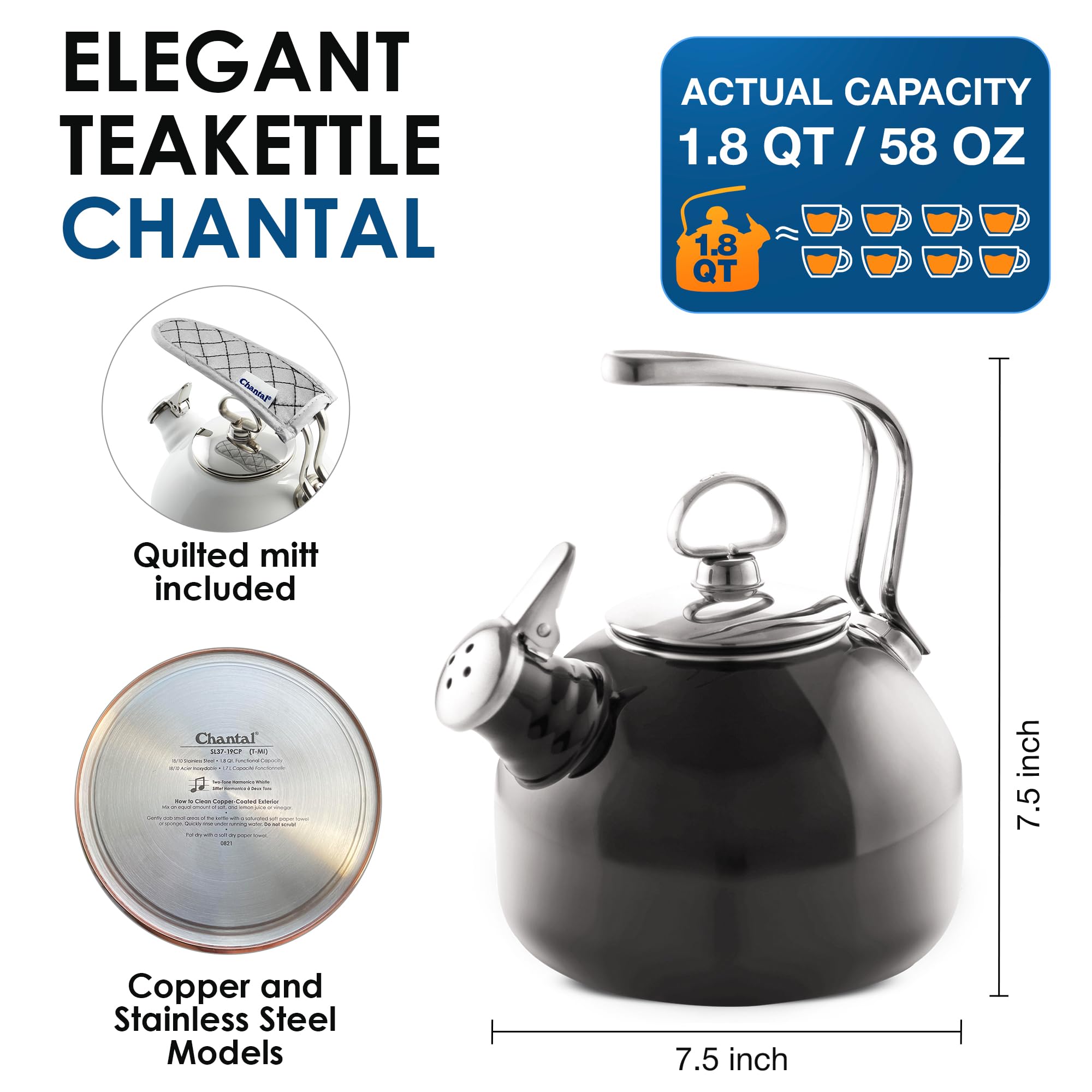 Amazon.com: Chantal Classic Teakettle, 1.8 QT, Enamel On Steel, 2