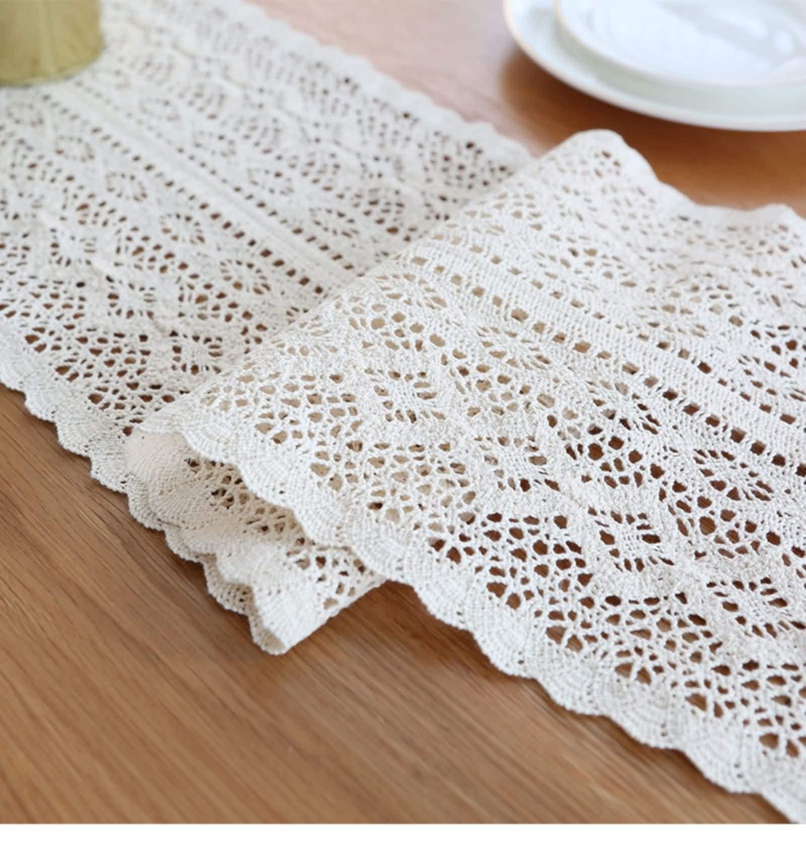 Chemin de Table Saint Valentin, Chemin de Table 300 CM Coton Blanc 24CM Motif de Fleurs Creuses Deco Intérieure et Extérieure