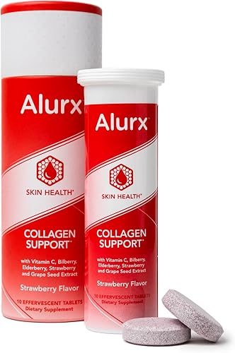 Alurx Tabletas de apoyo de colágeno, con vitamina C, arándano, saúco, extracto de semilla de uva para apoyar la producción de colágeno, vegano, sin