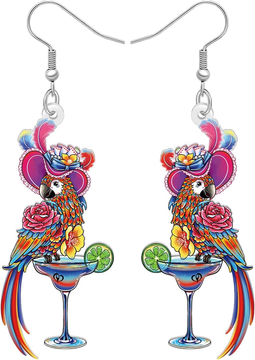 DOWAY Cute Acrylic Macaw Parrot Earrings Dangle Charms Birds Accessories for Women Summer Animals Jewelry Gifts