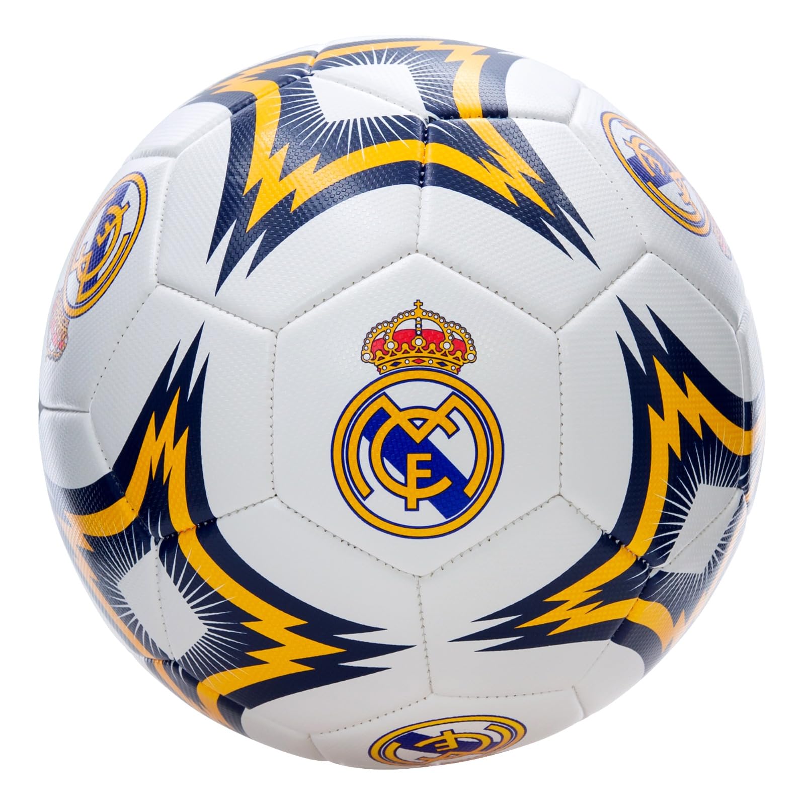 Icon Sports Compatible with Real Madrid Soccer Ball Officially Licensed Player Ball Size 5 - White with Yellow
