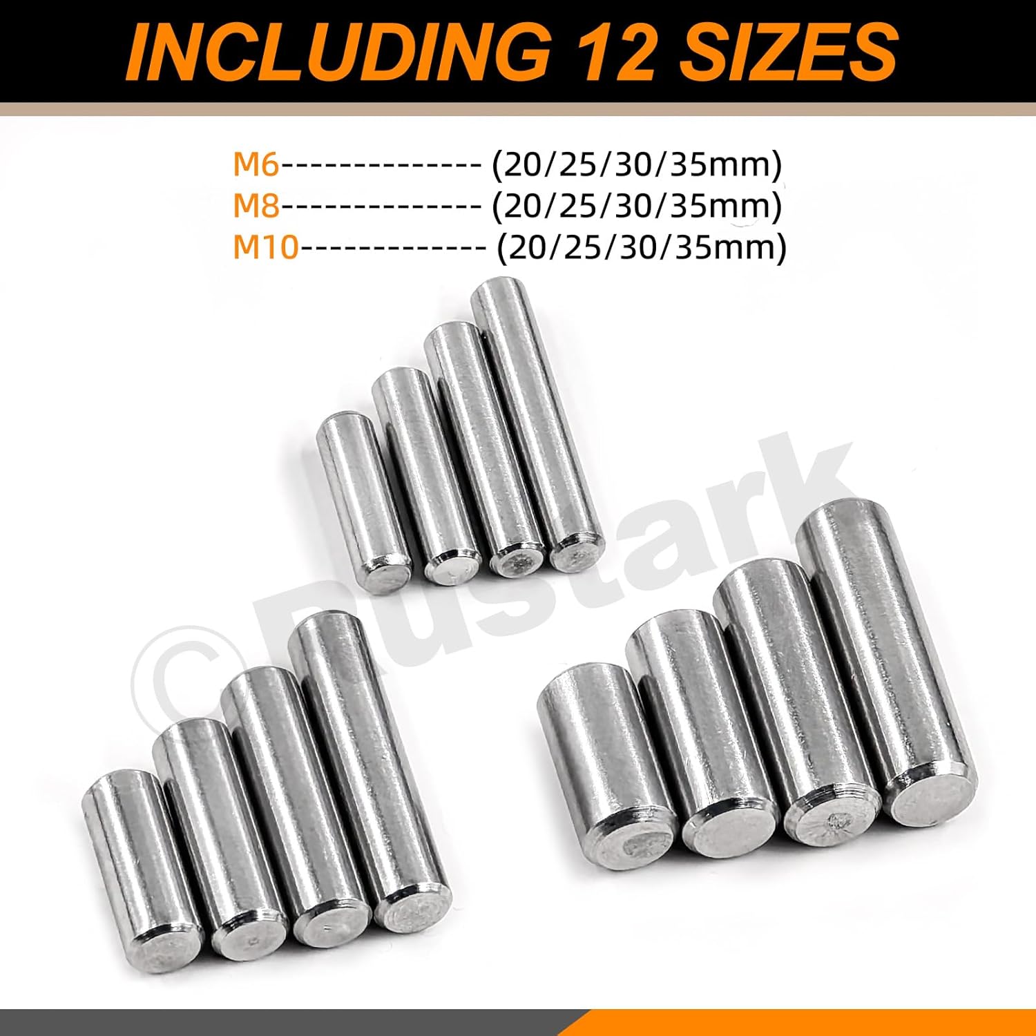 60Pcs 12 Sizes 304 Stainless Steel Dowel Pin Assortment Kit M6 M8 M10 Cylindrical Shelf Support Pegs Pin Rod Fastener Elements for Mechanical Manufacturing Industry