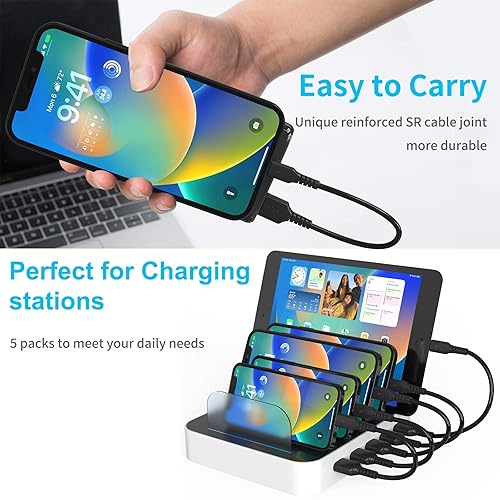 Miniatura 7 de Cable de carga para iPhone de 1 pie, paquete de 5 cables cortos USB A a Lightning de 12 pulgadas, cable de carga Apple certificado MFi de carga