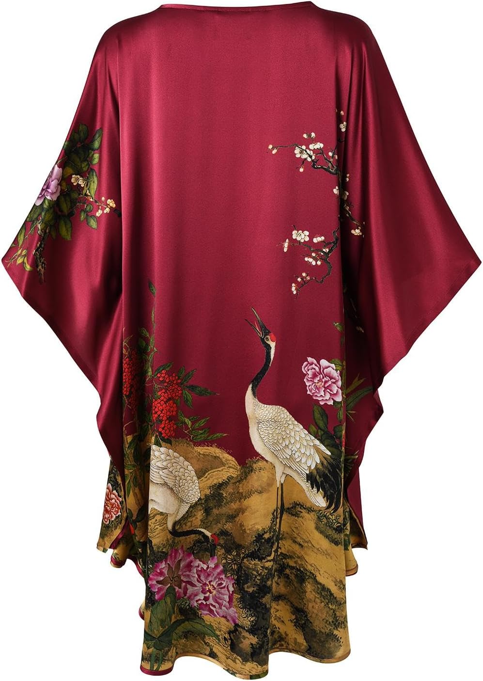 Women's Silk Short Robe Bathrobe Nightgown Pajamas 100% Mulberry Silk for Women - Classic Batwing Sleeves