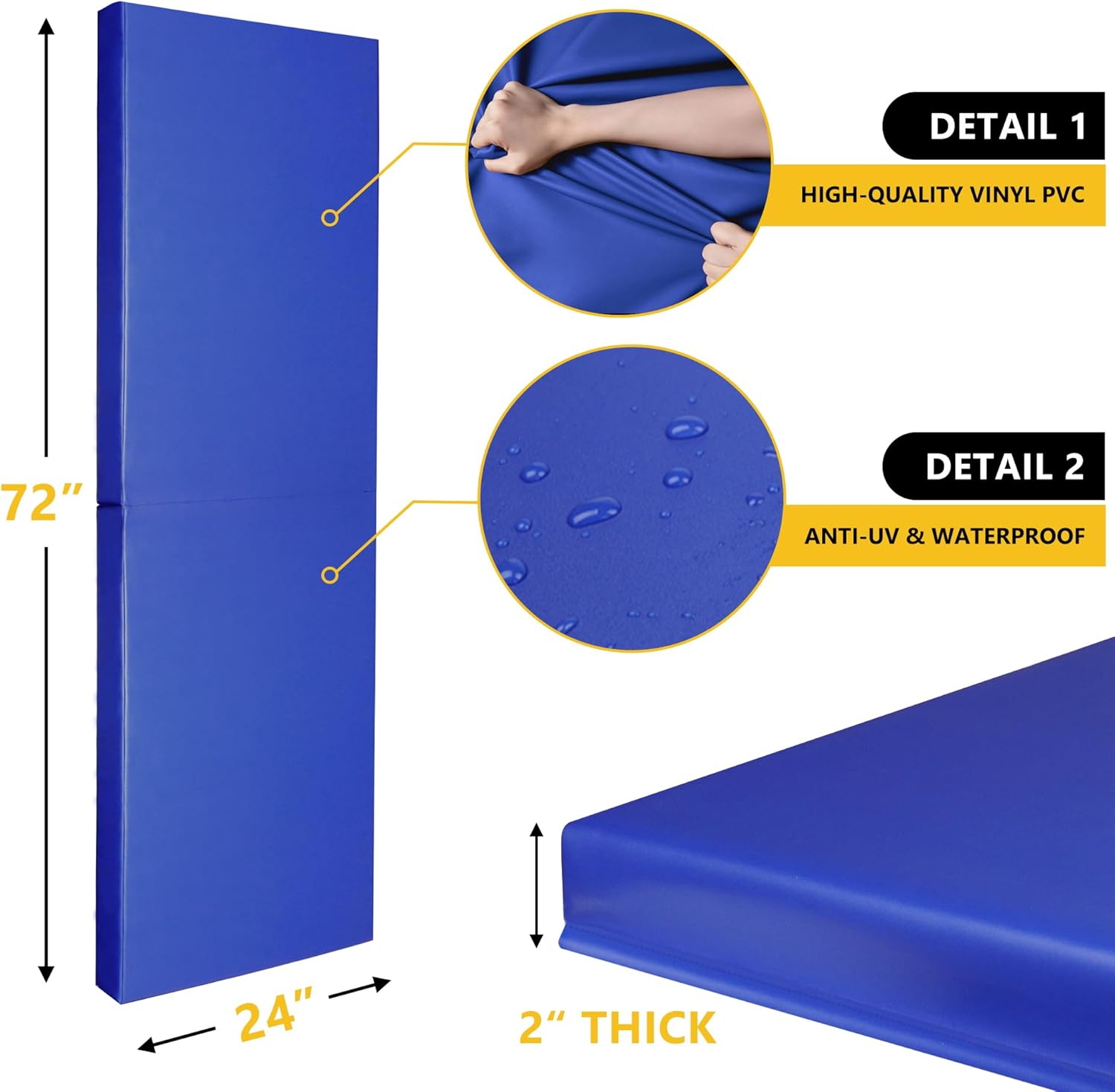 Gym Wall Pads - Protective Padding for Boxing, Garage, Basement, Kids Playroom, Basketball Courts - 2" Thick Cushion Mat, 20"x60"