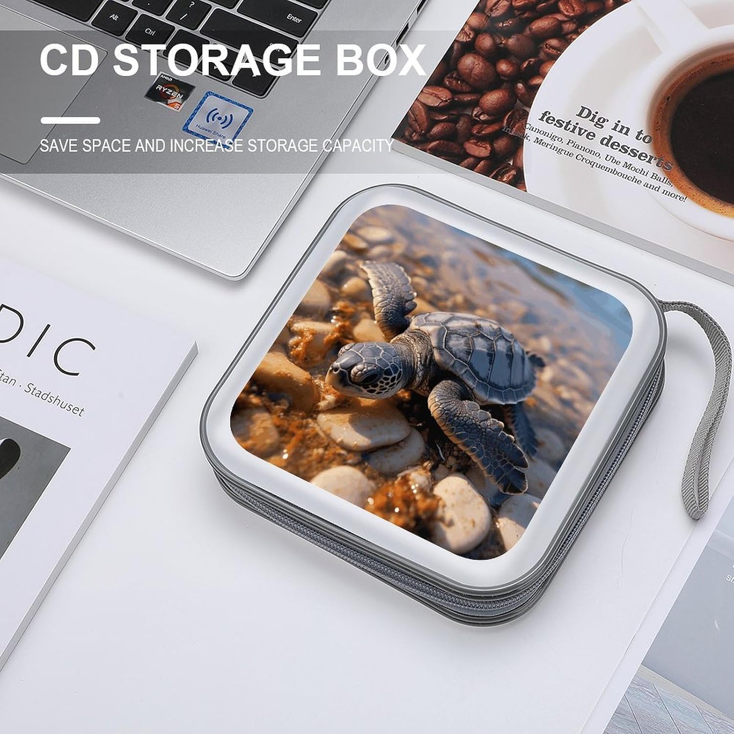 Cute Baby Sea Turtle Crawled on The Beach CD Case,Hard Plastic CD Storage,Portable DVD Wallet,Portable DVD, Holder VCD Organizer Wallet,Protective VCD Storage
