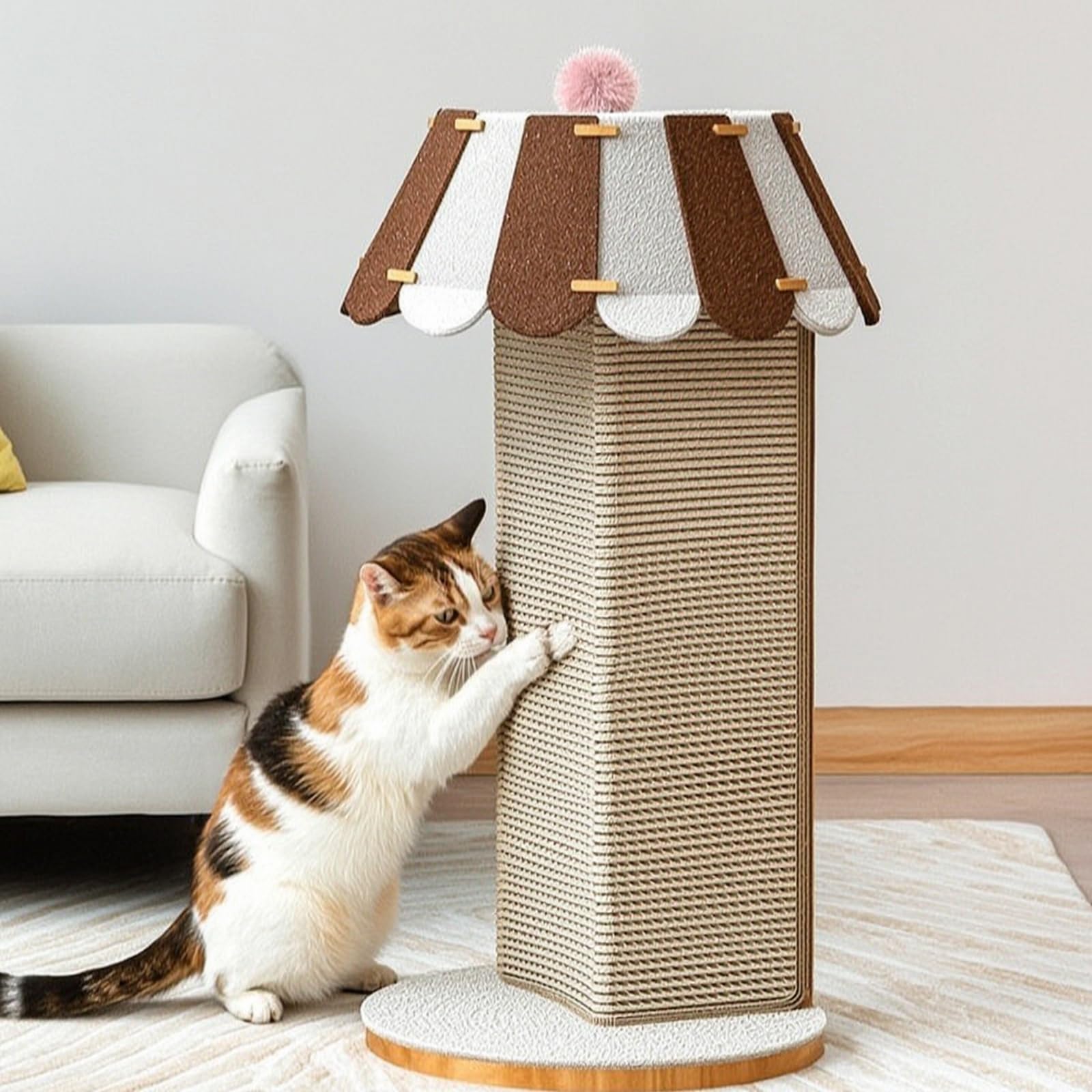 Poteau à Griffer Sisal Stable Griffoir avec Cor Sisal Griffoir avec Pompon pour Chats D'intérieur