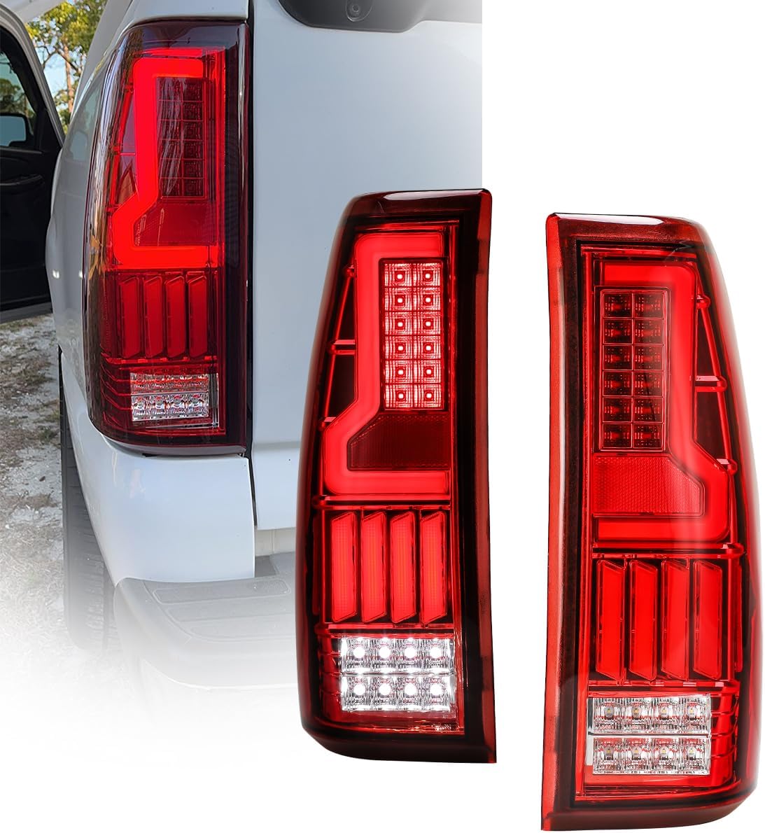 Nixon Offroad LED Tail Light Assembly for 1999-2006 Chevy Silverado 1500 2500 3500, 2007 Classic, 1999-2002 GMC Sierra, Fit Fleetside Bed Rear Brake Lamp Replacement w/Bulbs (Chrome/Red)