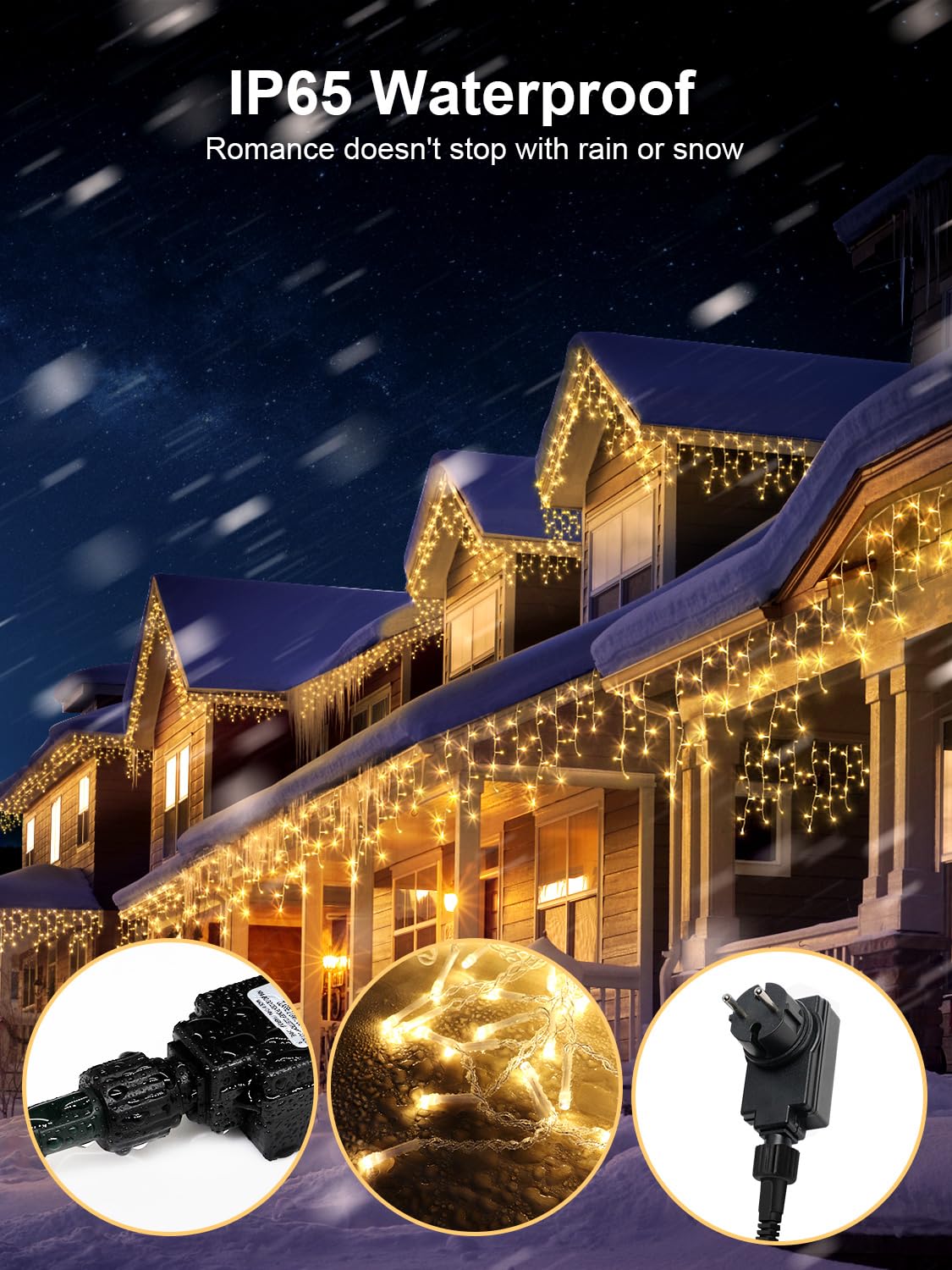 ARKOCHIC 10M Luci Natale Esterno Cascata, 400 LED Tenda Luminosa Bianco Caldo, Luci Natalizie da Esterno con Telecomando, 8 Modalità, Luci Decorazione Natale per Feste, Finestra, Balcone