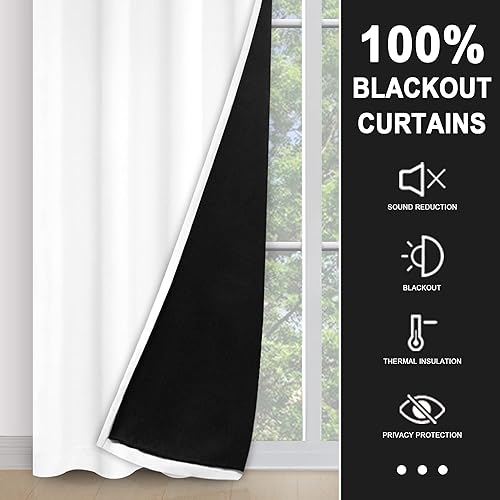 Miniatura 3 de Kinryb Cortinas de invierno 100% opacas para dormitorio, 45 pulgadas de largo, cortinas de doble capa con ojales con forro negro, aislamiento
