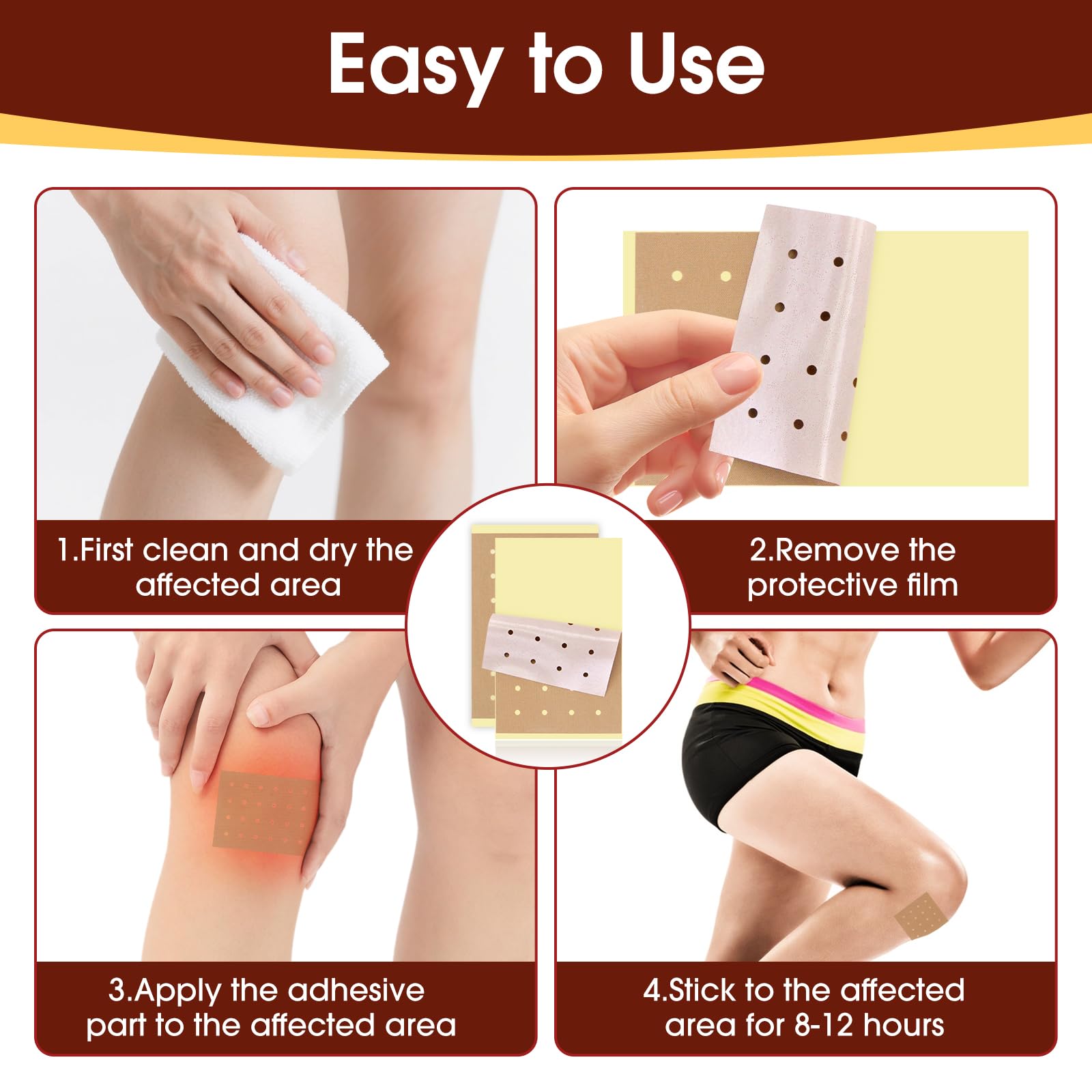 MQUPIN Pain Relief Patches, 42 Cerotti Ginocchio Impacchi di calore naturale a base di erbe per alleviare il dolore alla schiena, al ginocchio, al collo e alla spalla, 12 ore di lunga durata