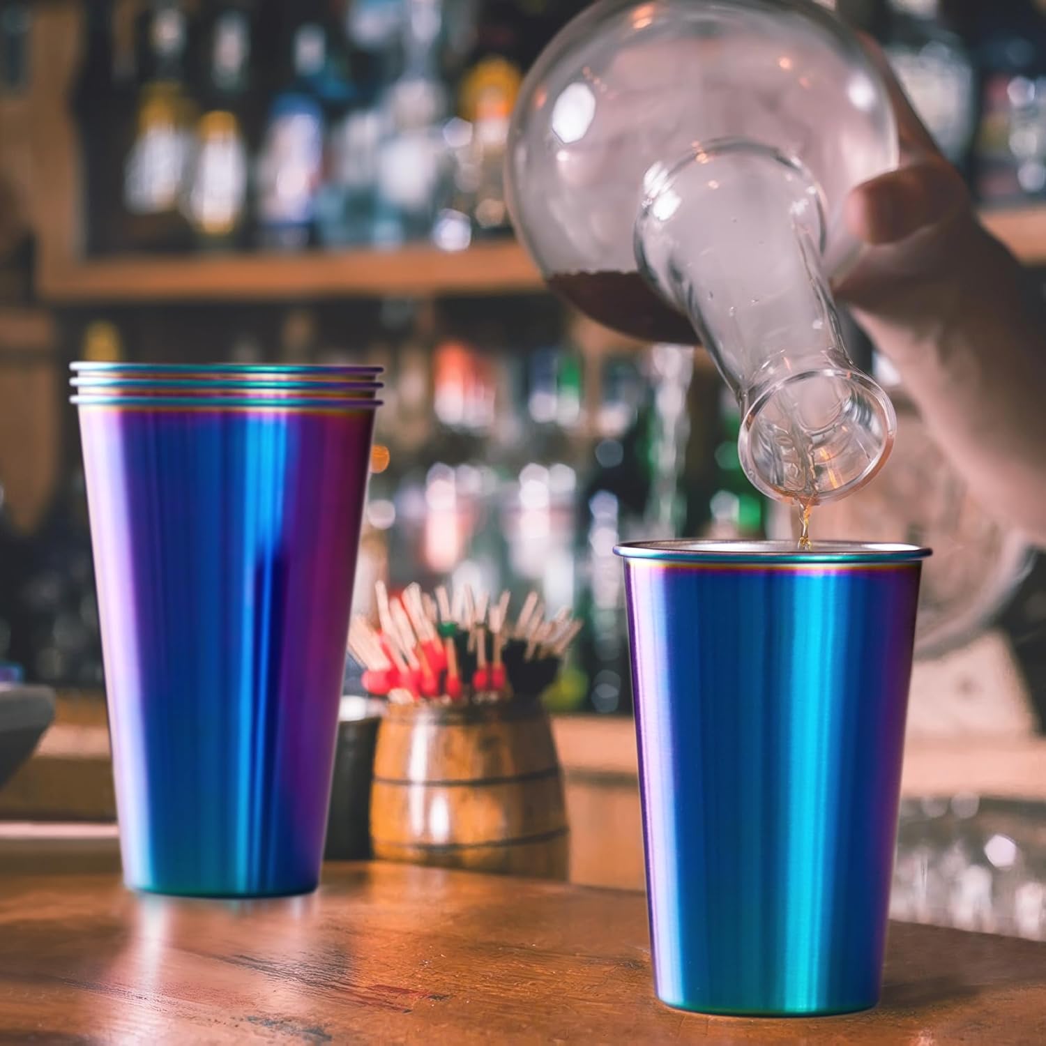 MEWAY 8 Pack 24oz Stainless Steel Pint Cup,Healthy Unbreakable and Stackable,Metal Drinking Glasses,Beer Glasses(Rainbow) - Image 4