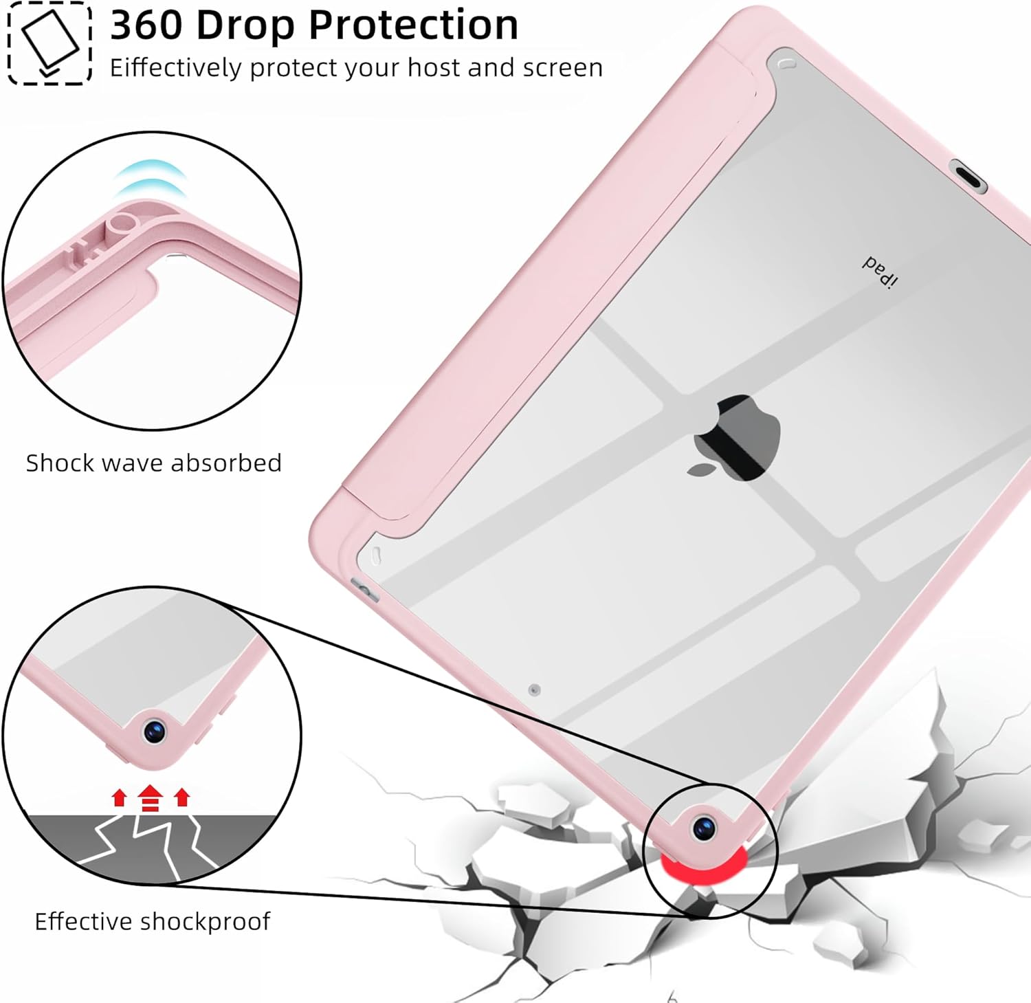 Idocolors Girly Cherry Case for iPad 2022/2025 (10th/11th Gen) 10.9", Clear Hard Back Cover with Pencil Holder, Tri-fold Stand Full Wrap Protective Case for Women Girls, Bow Cherry/Pink Case