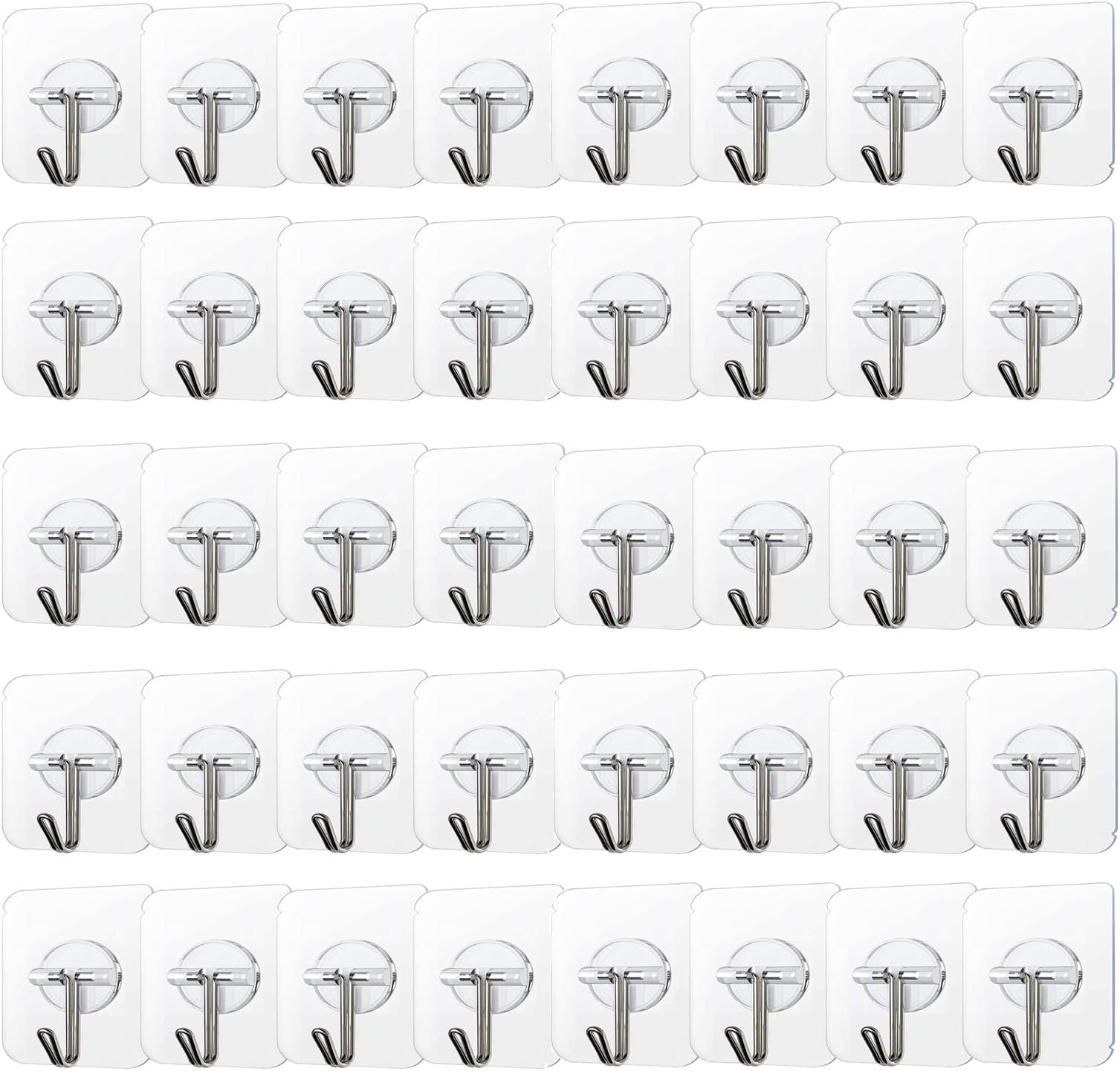 COLOGO 100 Pack Adhesive Hooks 24lb(Max) Heavy Duty Self Adhesive Hooks, Transparent Reusable Seamless Adhesive Wall Hooks for Kitchens, Bathroom, Office
